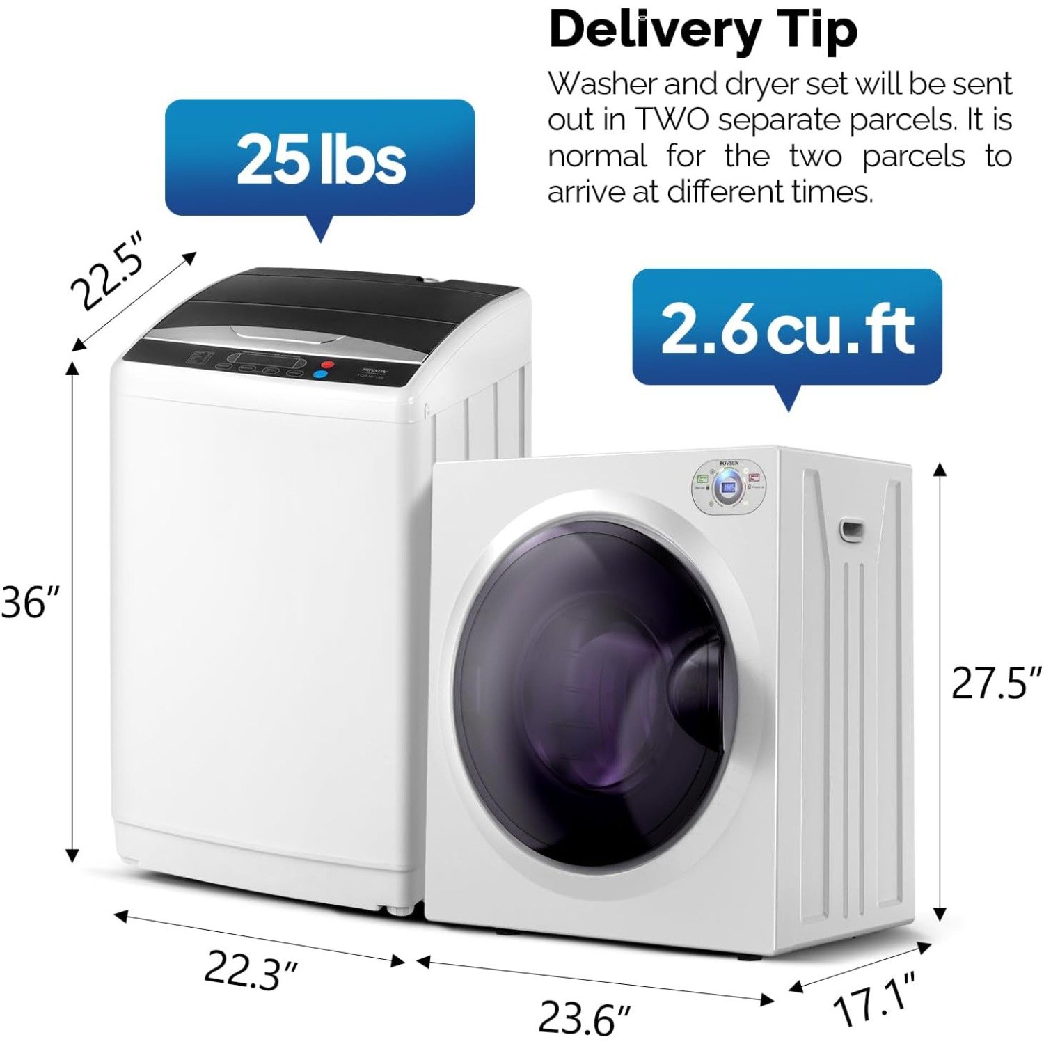 17.8LBS Washing Machine & 1.5CuFt Dryer Combo / Compact Laundry Set with Stainless Steel Tub / Smart Control, Quick Wash/Dry, Noise-Free /Apartment, Dorm, RV, Home Ideal for Small Spaces - Image 3