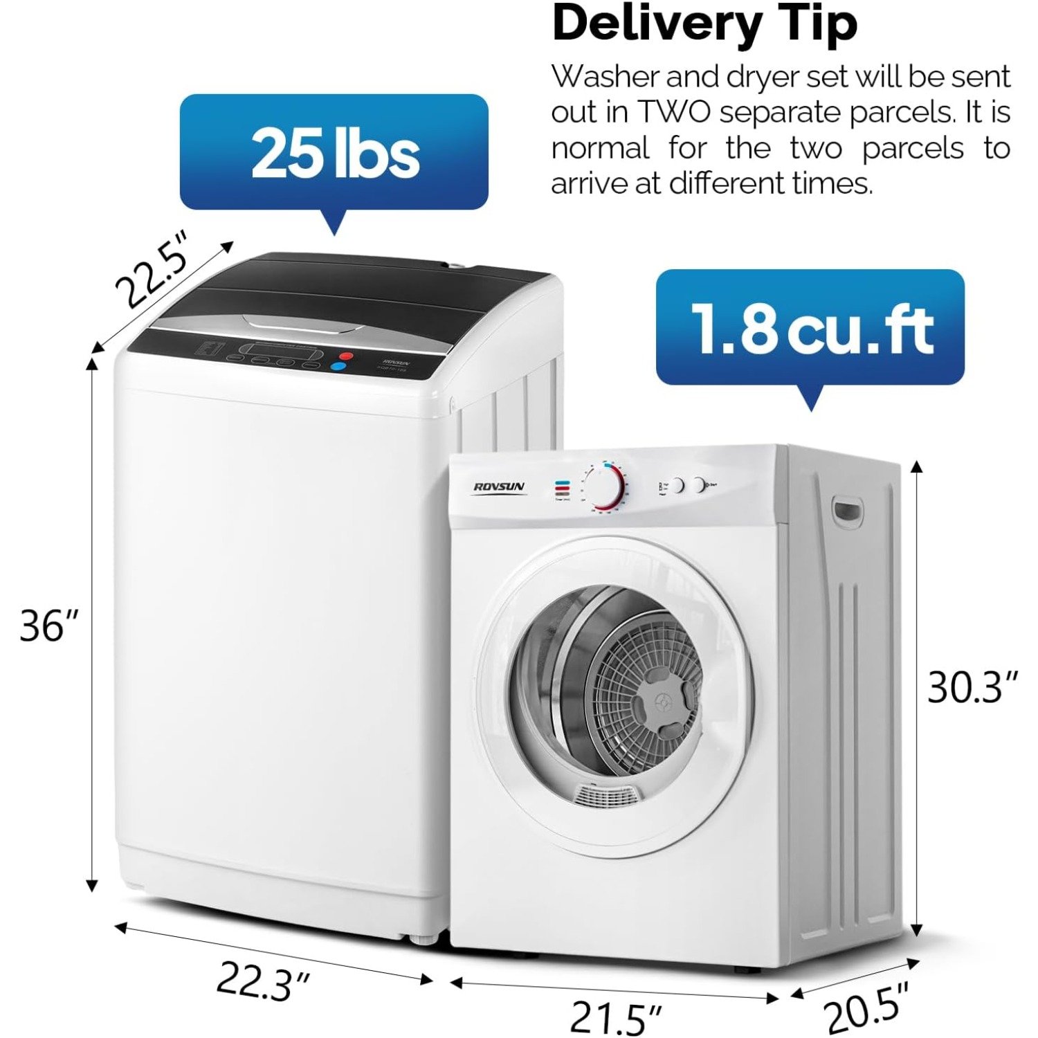 17.8LBS Washing Machine & 1.5CuFt Dryer Combo / Compact Laundry Set with Stainless Steel Tub / Smart Control, Quick Wash/Dry, Noise-Free /Apartment, Dorm, RV, Home Ideal for Small Spaces - Image 11
