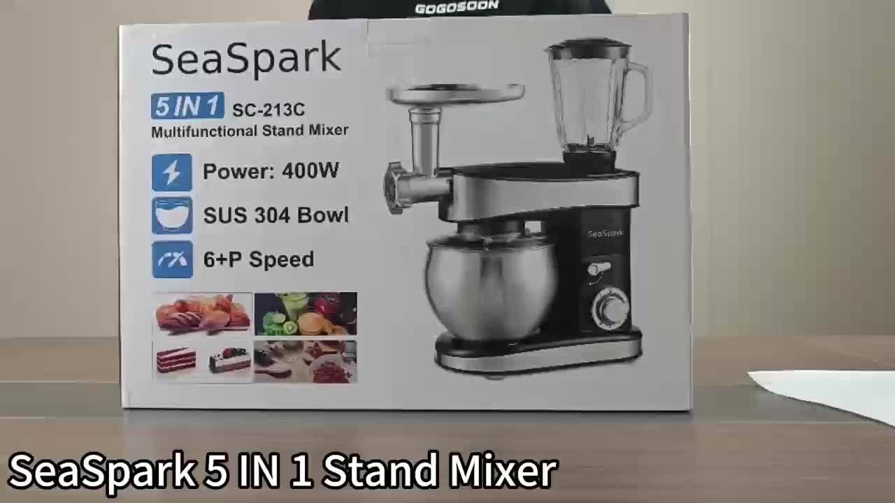 6-in-1 Electric Vertical Mixer, 400W 6-speed with Pulse Button, Accessories with 6.3QT Stainless Steel Bowl, Mixer, Dough Hook, Egg Beater, Spatula, Juicer Accessories, Meat Grinder Accessories and Noodle Pressing Accessories - Image 10