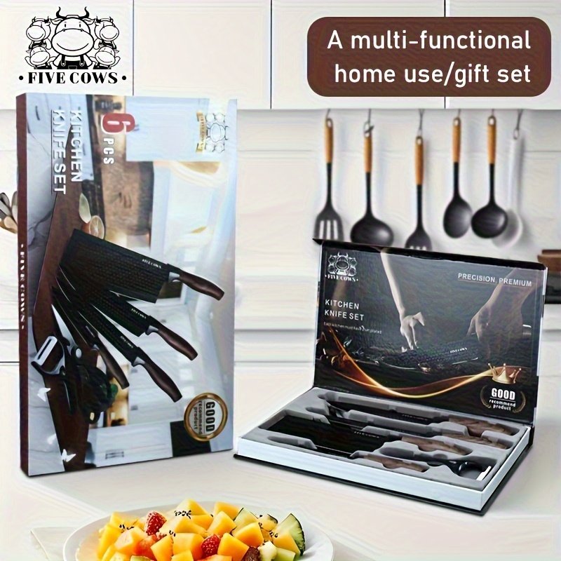 Five Cows 1/6pcs Set, Specially Designed for Outdoor Camping, Including Kitchen Knife, Bone Chopping Knife, Fruit Knife, Scissors And Fruit Knife, A Set Of Cooking Knives In Line with Human Health, Suitable for Outdoor Cooking, Birthday Gift - Image 5