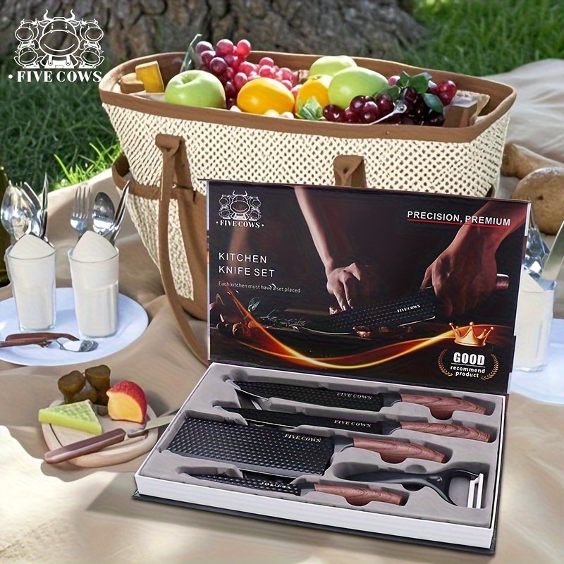Five Cows 1/6pcs Set, Specially Designed for Outdoor Camping, Including Kitchen Knife, Bone Chopping Knife, Fruit Knife, Scissors And Fruit Knife, A Set Of Cooking Knives In Line with Human Health, Suitable for Outdoor Cooking, Birthday Gift - Image 9