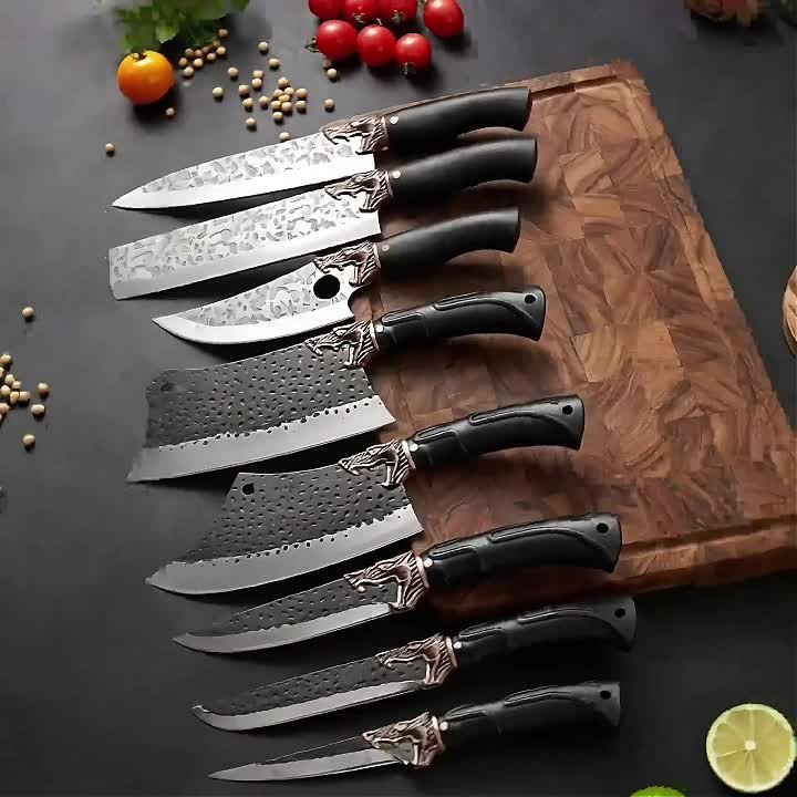 8pcs Stainless Steel Handmade Forged Chef Knife Professional Kitchen Multipurpose Knife Utility Knife Boning Knife Fish Knife Unique Knives Cutting Knife Vegetable Chopper for Kitchen Convenience Gifts for Men - Image 12