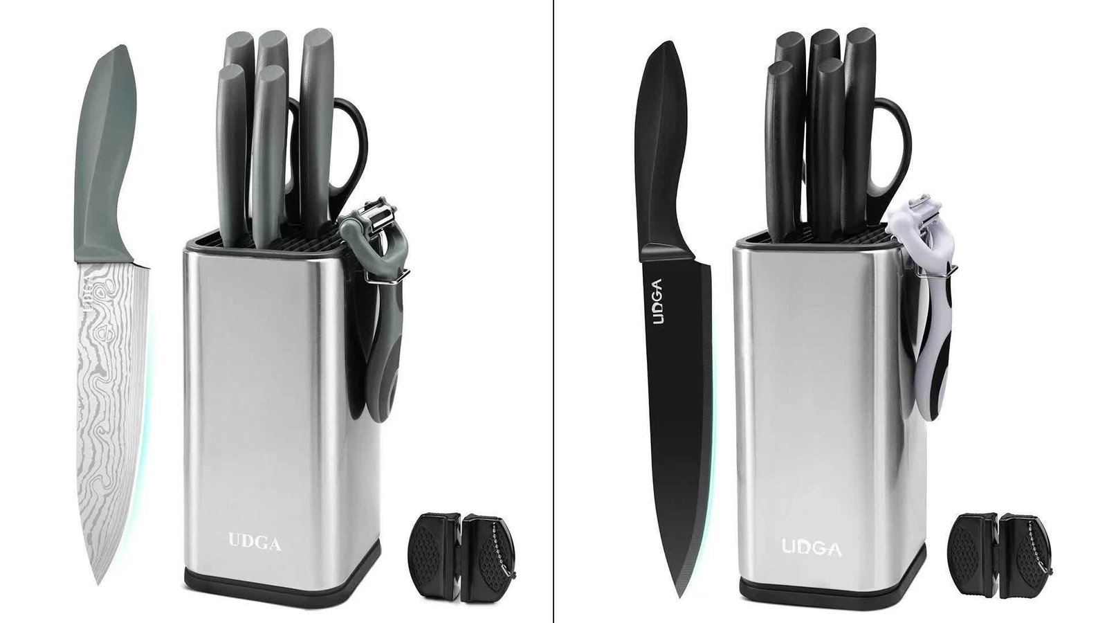 Damascus Patterned Stainless Steel Knife Set, Professional Kitchen Knife Collection, Chef'S Knife, Slicing Knife, Peeler, And Scissors, Made of High-Carbon Stainless Steel with Ultra-Sharp Blades, Featuring Non-Stick Ergonomic ABS Handles, Perfect for Home Use, Travel, And As a Gift Set. - Image 10