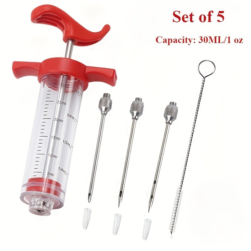 5pcs Stainless Steel & PP Marinade Syringe Set with 304 Needles - Heavy-Duty Portable Meat Injector System for BBQ, Grilling, Smoking, Marinating - Hygienic Easy-Fill Liquid & Seasoning Injector Tools Plastic syringes are for food use only, this - Image 9