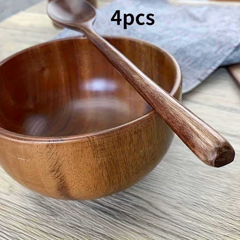 Set of 4 Wooden Soup Spoons, Multifunctional 23.5 Cm Long-Handled Wooden Spoons - Reusable Wooden Cutlery for Stirring, Long Soup Spoons, Suitable for Afternoon Tea, Home, Restaurants, Travel, And Dinner Parties. - Image 4