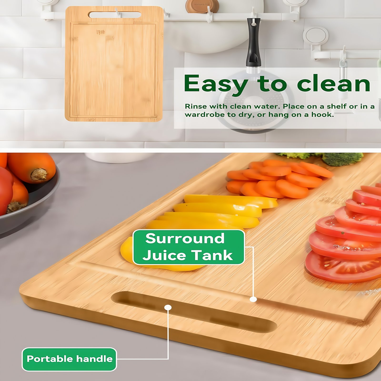 3/1pc Extra Large Kitchen Bamboo Cutting Board Set, Heavy Duty Cutting Board With Juice Grooves, Bamboo Cutting Board Set For Meat, Vegetables, Fruits. Gift For Mother'S Day. Father'S Day. Father Gift. Family And Friends. Essential Kitchen Tools. - Image 9