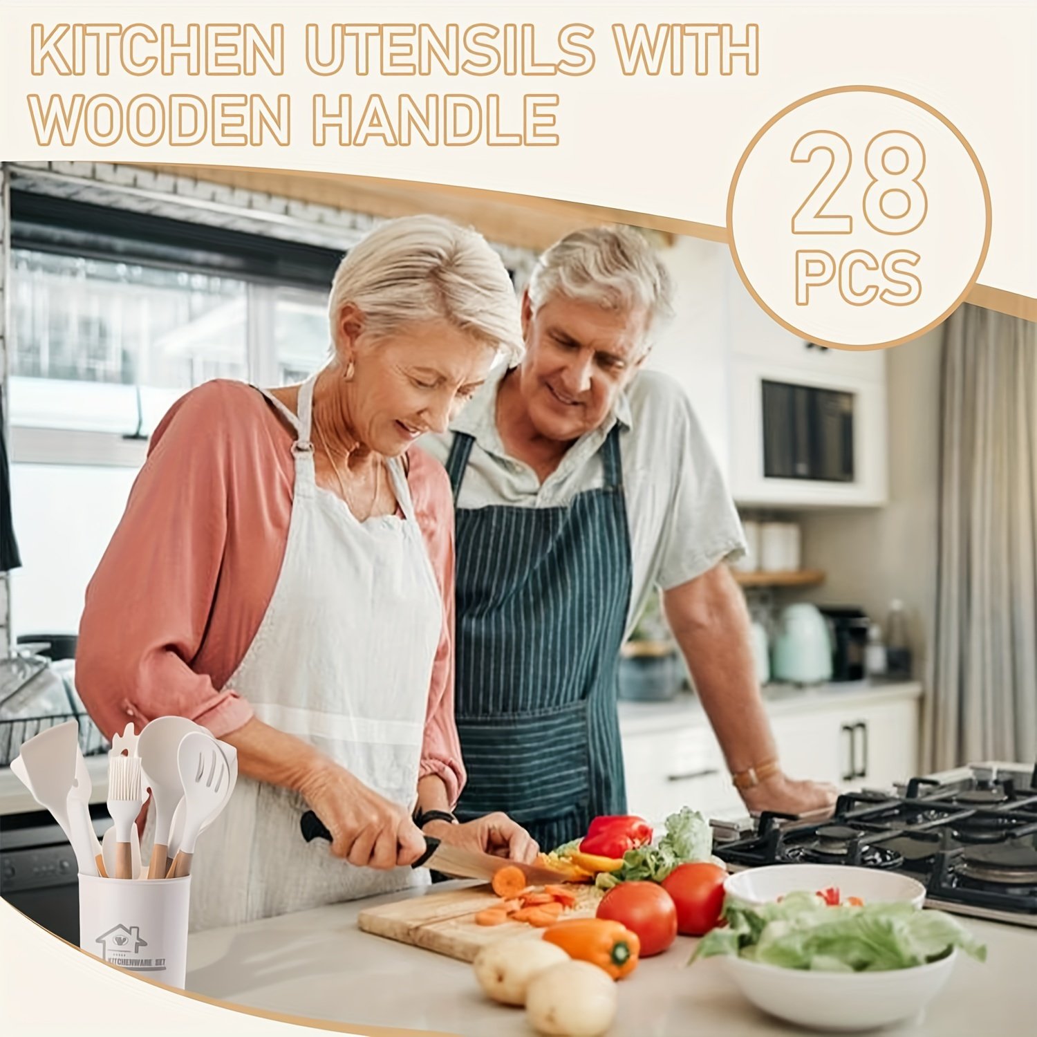 Food-Grade Silicone Cooking Tool Set With Wooden Handles And Stands, BPA-Free Non-Stick Cookware Gadgets For Baking, Stirring And Serving - Image 11