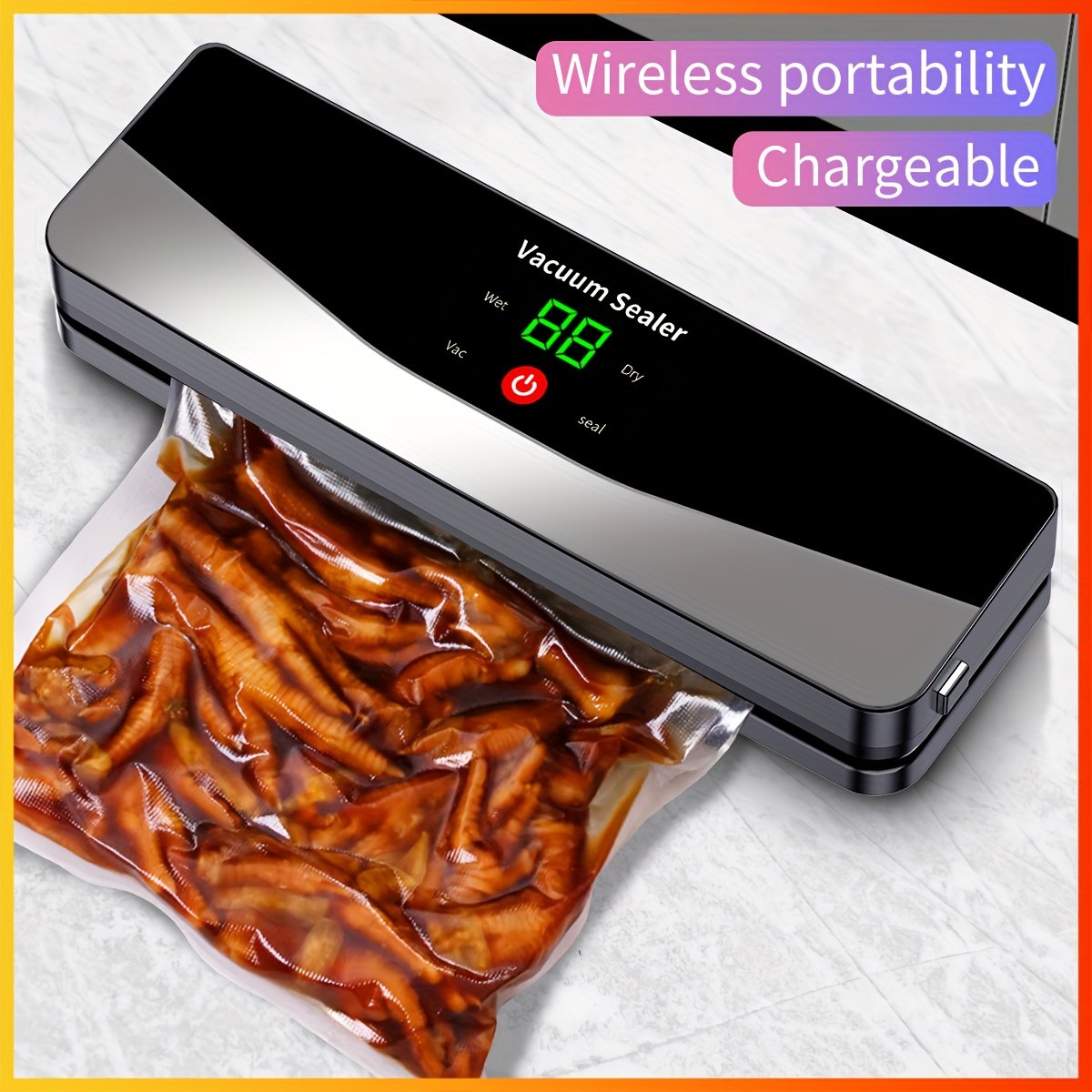 USB Rechargeable Food Vacuum Sealer, Suitable for Indoor Kitchen and Outdoor Travel Camping Use, Suitable for Preserving Food, Snacks, Meat, Fruits and Vegetables