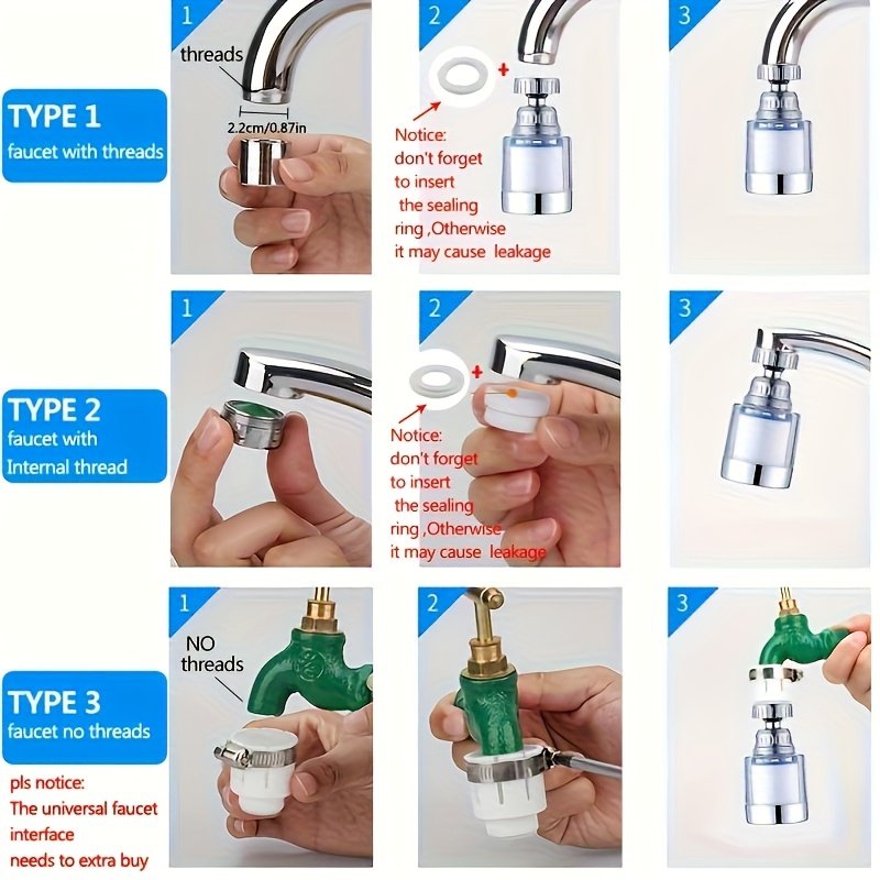 11pcs Water Filter for Sink Faucet - 360° Rotating Swivel Faucet Aerator with Filter, Water Filter Faucet, Faucet Extender for Kitchen Sink, Rotatable Splash-proof Tap Faucet Sprayer Head - Home Water Filtration System, Faucet Attachment - Image 8