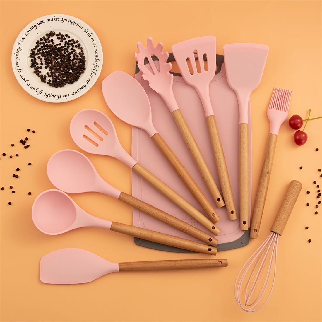 19 Sector Silicone Set And Knife Set, Perfect For Outdoor Camping - Heat-resistant, Non Stick, Wooden Handle, Easy To Clean - Perfect For Women'S Cooking Gifts, New Year'S And Valentine'S Day - Image 13