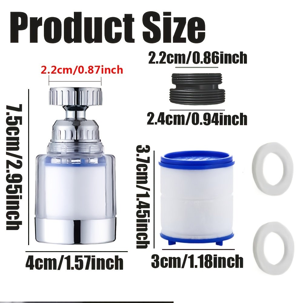 11pcs Water Filter for Sink Faucet - 360° Rotating Swivel Faucet Aerator with Filter, Water Filter Faucet, Faucet Extender for Kitchen Sink, Rotatable Splash-proof Tap Faucet Sprayer Head - Home Water Filtration System, Faucet Attachment - Image 5