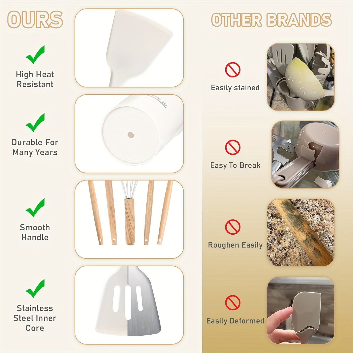 Food-Grade Silicone Cooking Tool Set With Wooden Handles And Stands, BPA-Free Non-Stick Cookware Gadgets For Baking, Stirring And Serving - Image 9