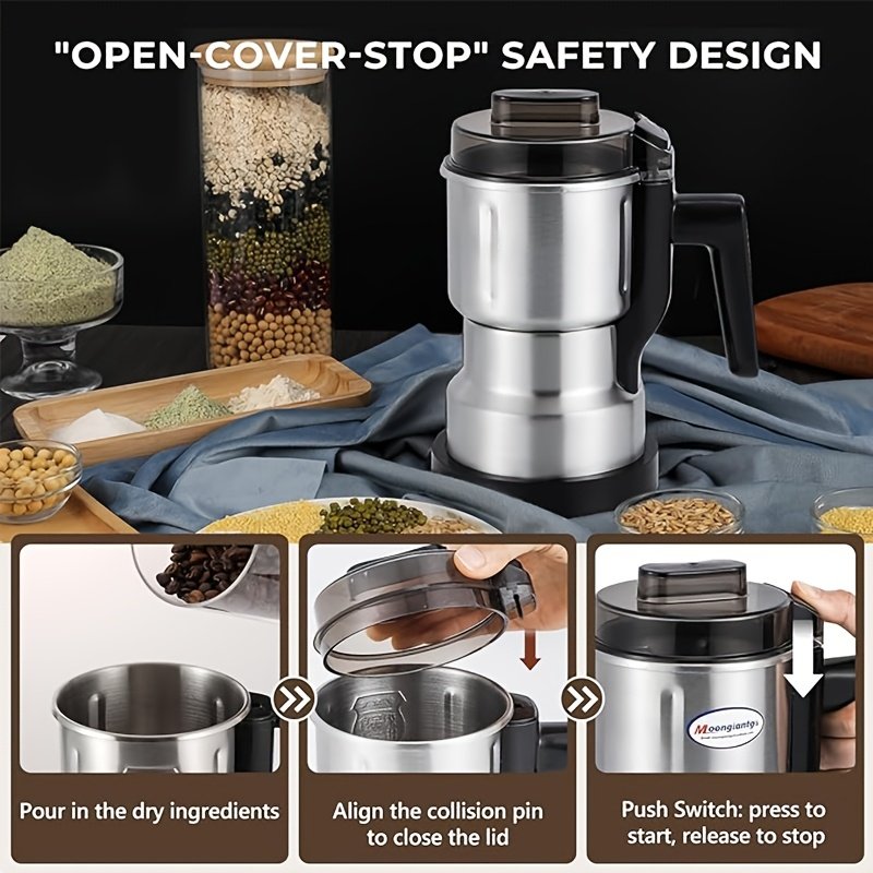 Electric Stainless Steel Coffee Grinder for Grinding Medicinal Herbs And Dry Beans, Suitable for Household Use, with a Large Capacity of 16.91oz/0.47 Quart, Also Ideal for Grain Flour And Seasoning - Image 5