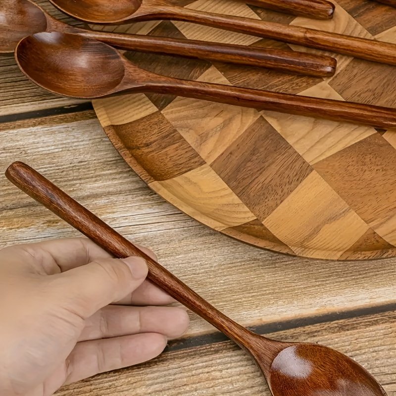 Set of 4 Wooden Soup Spoons, Multifunctional 23.5 Cm Long-Handled Wooden Spoons - Reusable Wooden Cutlery for Stirring, Long Soup Spoons, Suitable for Afternoon Tea, Home, Restaurants, Travel, And Dinner Parties. - Image 8