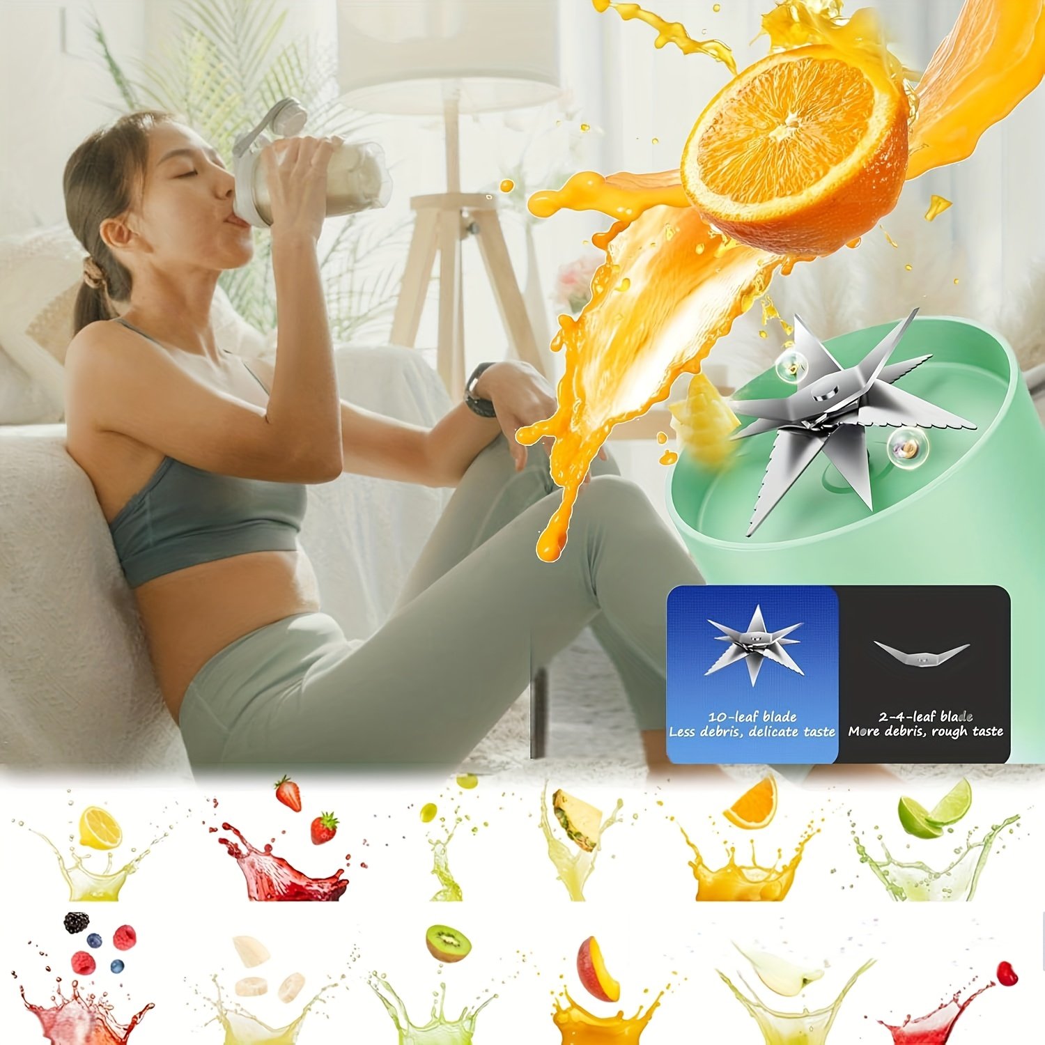 Portable Juicer/10 Blades/Suitable for Vegetables, Fruits, And Smoothies/Multifunctional Blender/Rechargeable/Ideal for Sports, Travel, And Outdoor Use - Image 9