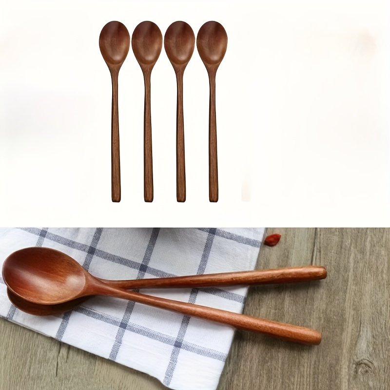 Set of 4 Wooden Soup Spoons, Multifunctional 23.5 Cm Long-Handled Wooden Spoons - Reusable Wooden Cutlery for Stirring, Long Soup Spoons, Suitable for Afternoon Tea, Home, Restaurants, Travel, And Dinner Parties. - Image 10