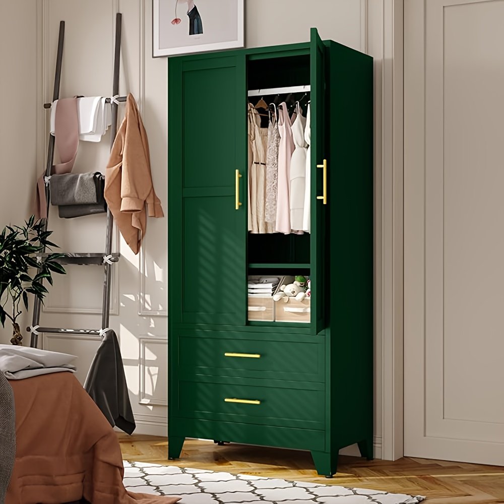 71 Inch Metal Clothing Storage Cabinet with 2 Doors, Golden Handle, 2 Adjustable Shelves, And 2 Drawers, Used for Independent Steel Wardrobes In Bedrooms, Gyms, And Cloakrooms - Image 6