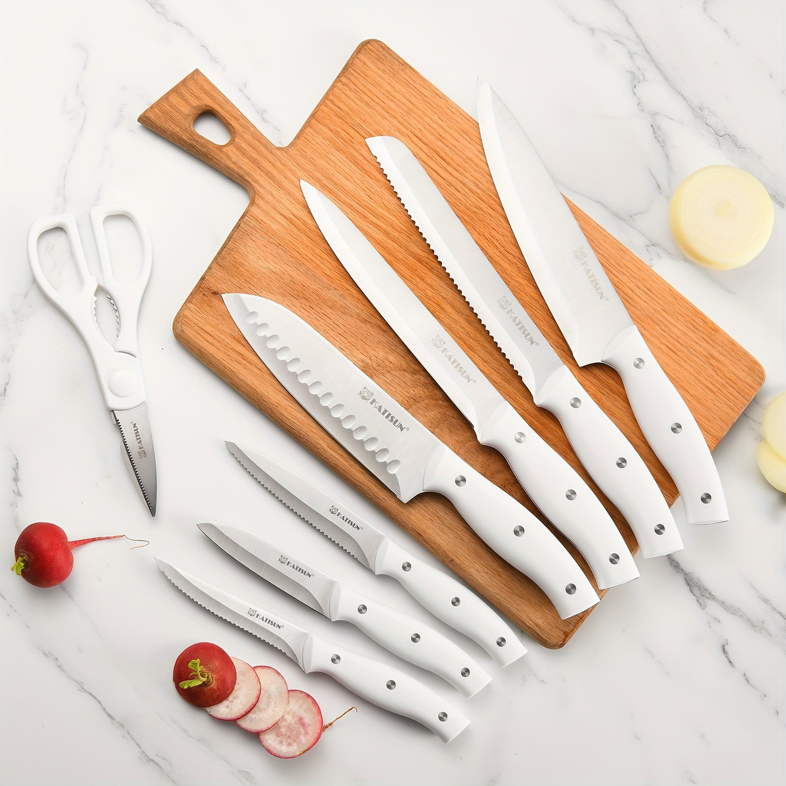 15pcs Knife Set with Sharpener, High-Carbon Stainless Steel White Kitchen Knife Set, Rust-Resistant And Durable, Includes Wooden Block And Kitchen Shears, Ideal for Home And Restaurant Use, Top Choice for Christmas And New Year Gifts - Image 5
