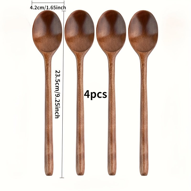 Set of 4 Wooden Soup Spoons, Multifunctional 23.5 Cm Long-Handled Wooden Spoons - Reusable Wooden Cutlery for Stirring, Long Soup Spoons, Suitable for Afternoon Tea, Home, Restaurants, Travel, And Dinner Parties. - Image 6
