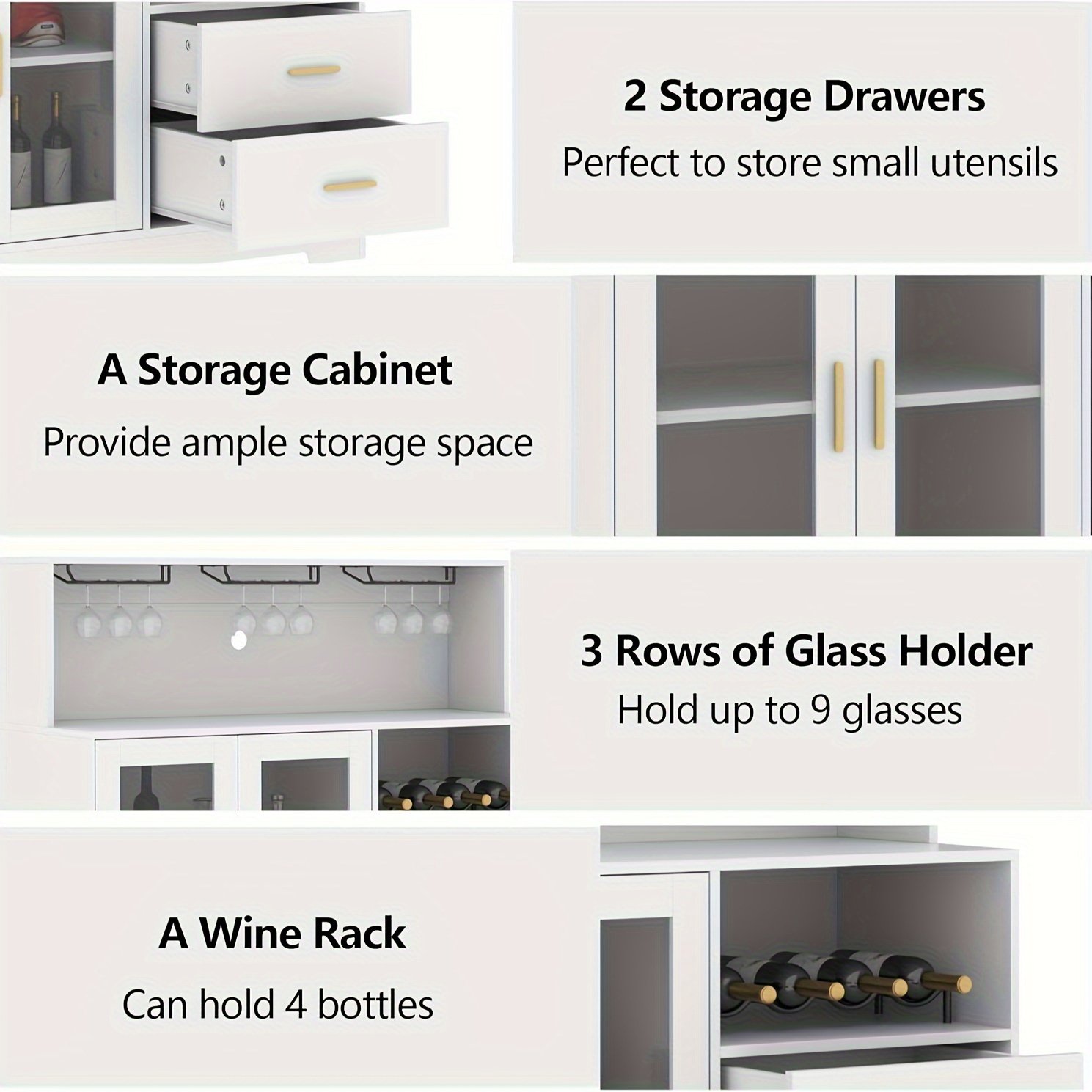 A Wine Storage Cabinet Featuring LED Lighting, Equipped with Racks for Wine And Glasses, Serving As a Kitchen Buffet Sideboard with Additional Storage And Drawers, Designed As a Contemporary Liquor Cabinet And Organizer. - Image 9