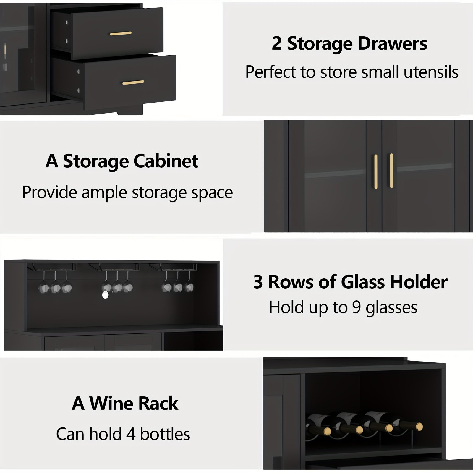 Storage Cabinet with Wine Rack, Buffet Cabinet with Glass Holders, Coffee Bar Cabinet, Home Bar Cabinet, Wine Bar Cabinet Kitchen Buffet Sideboard with Adjustable Storage Shelves, Freestanding Liquor Cabinet for Living Room, Dining Room - Image 5