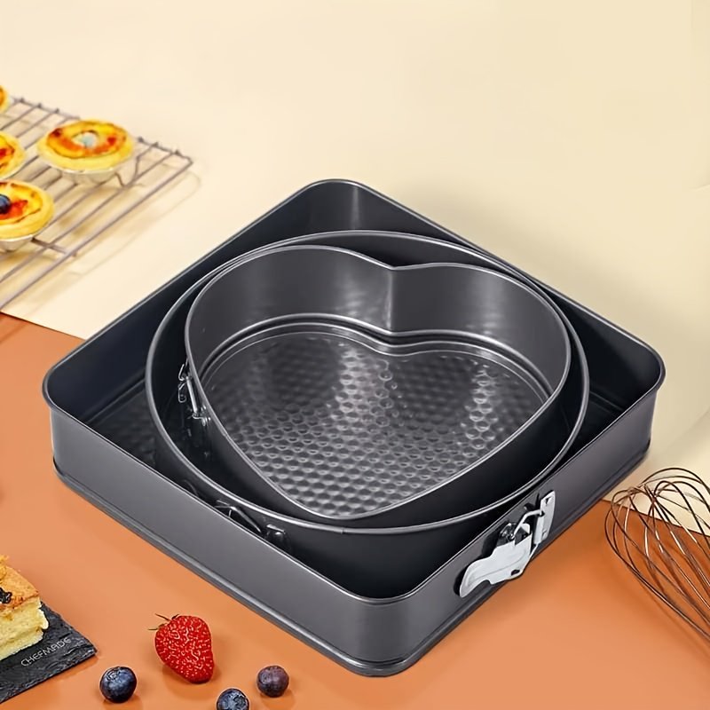 3pcs Square & Round Heart Multi-Size Carbon Steel Removable Bottom Cake Molds, High-Temperature Resistant and Easy to Clean. Suitable for Home Use, and for Holidays Such as Halloween, Christmas, and Valentine's Day - Image 9
