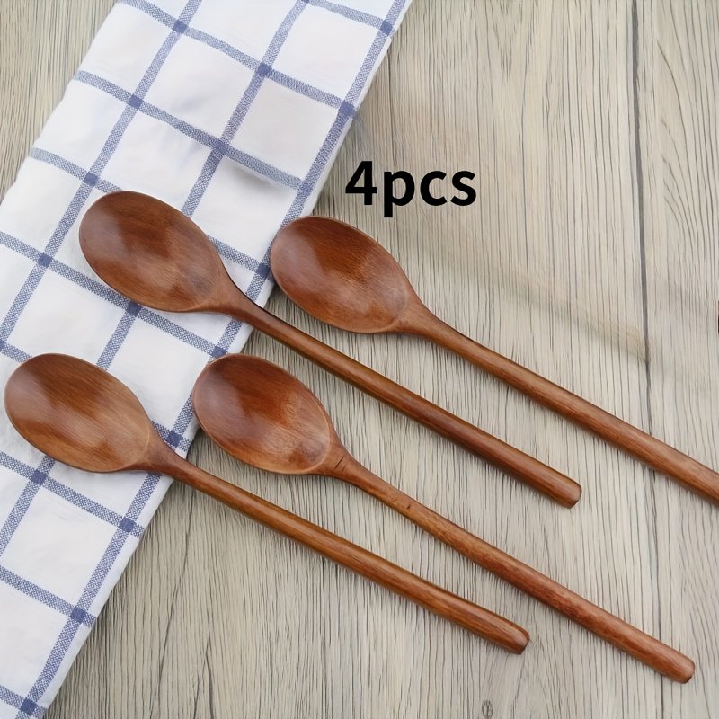 Set of 4 Wooden Soup Spoons, Multifunctional 23.5 Cm Long-Handled Wooden Spoons - Reusable Wooden Cutlery for Stirring, Long Soup Spoons, Suitable for Afternoon Tea, Home, Restaurants, Travel, And Dinner Parties. - Image 9