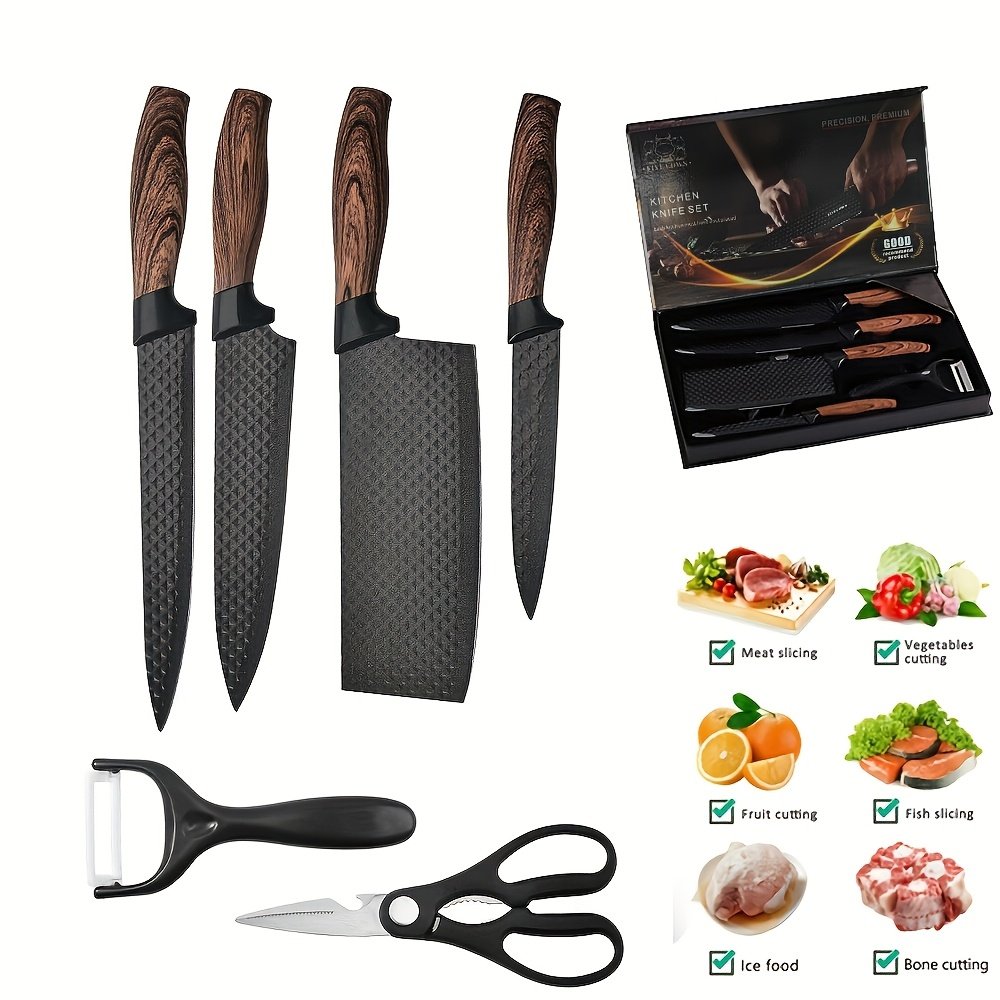 Five Cows 1/6pcs Set, Specially Designed for Outdoor Camping, Including Kitchen Knife, Bone Chopping Knife, Fruit Knife, Scissors And Fruit Knife, A Set Of Cooking Knives In Line with Human Health, Suitable for Outdoor Cooking, Birthday Gift - Image 3