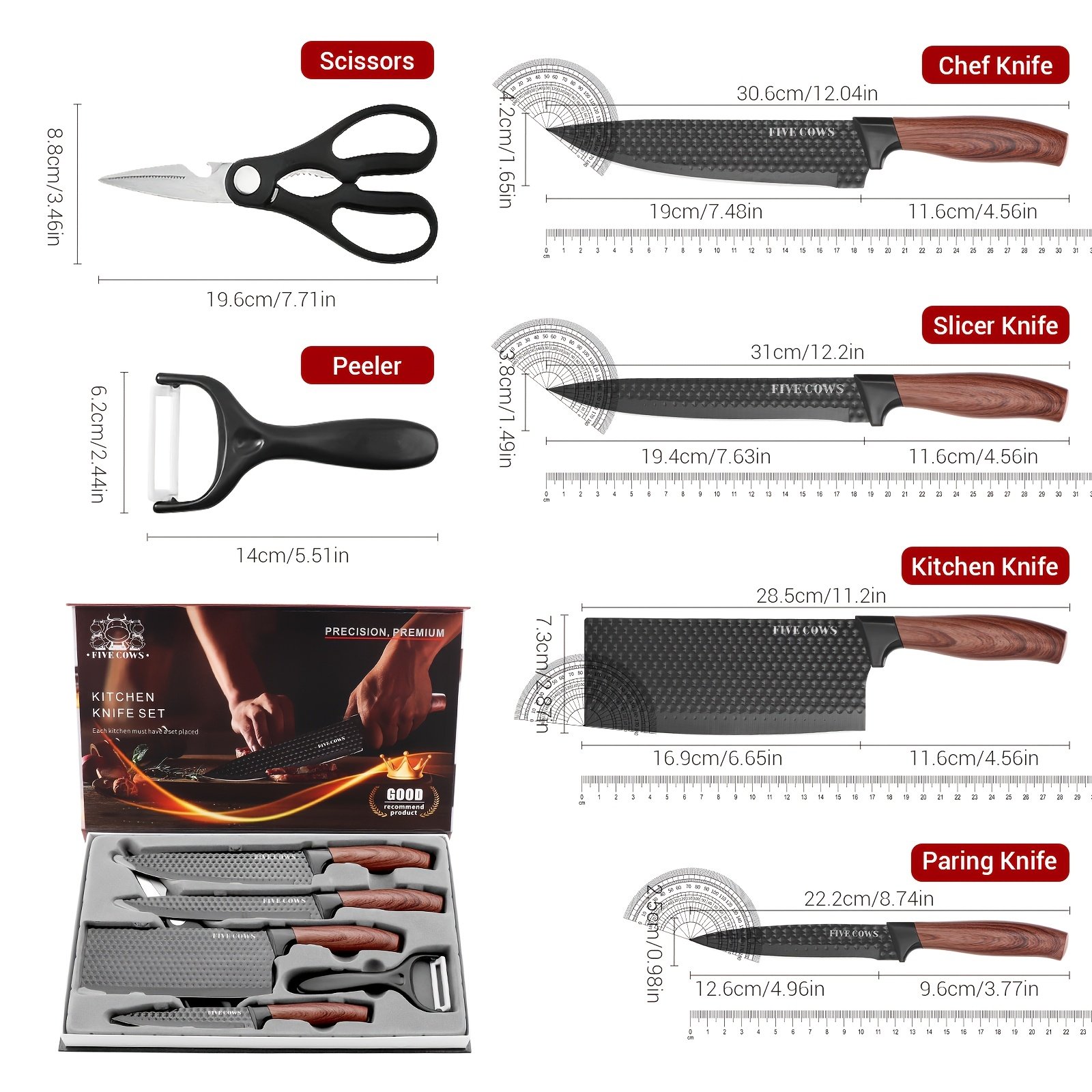 Five Cows 1/6pcs Set, Specially Designed for Outdoor Camping, Including Kitchen Knife, Bone Chopping Knife, Fruit Knife, Scissors And Fruit Knife, A Set Of Cooking Knives In Line with Human Health, Suitable for Outdoor Cooking, Birthday Gift - Image 7