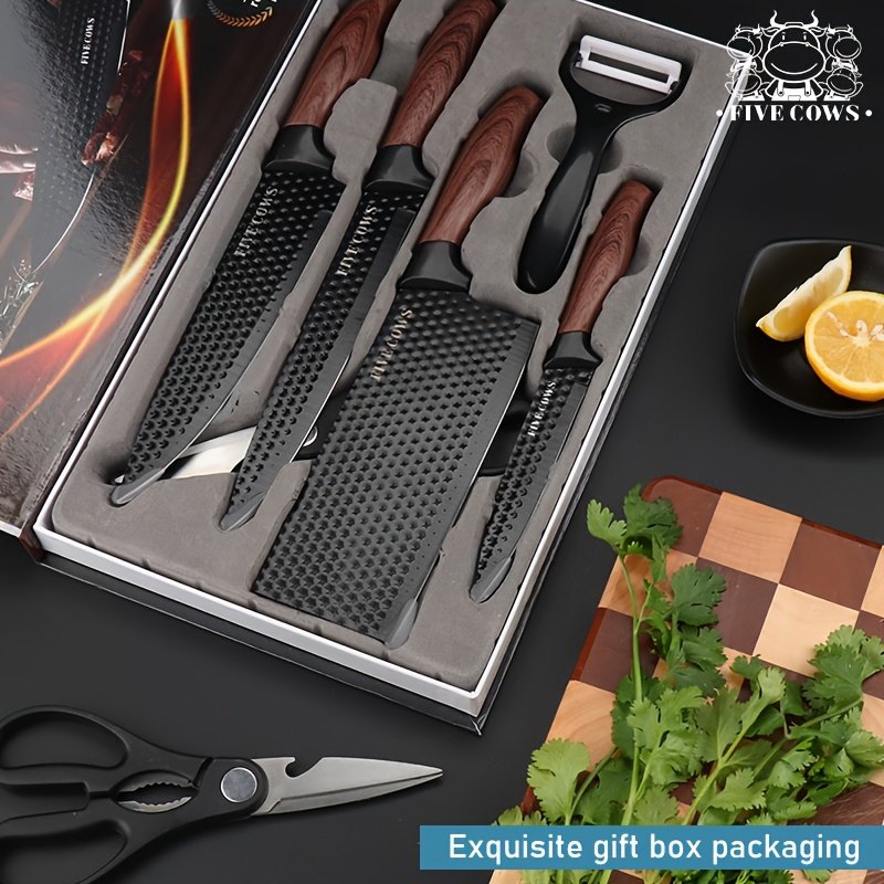 Five Cows 1/6pcs Set, Specially Designed for Outdoor Camping, Including Kitchen Knife, Bone Chopping Knife, Fruit Knife, Scissors And Fruit Knife, A Set Of Cooking Knives In Line with Human Health, Suitable for Outdoor Cooking, Birthday Gift - Image 6