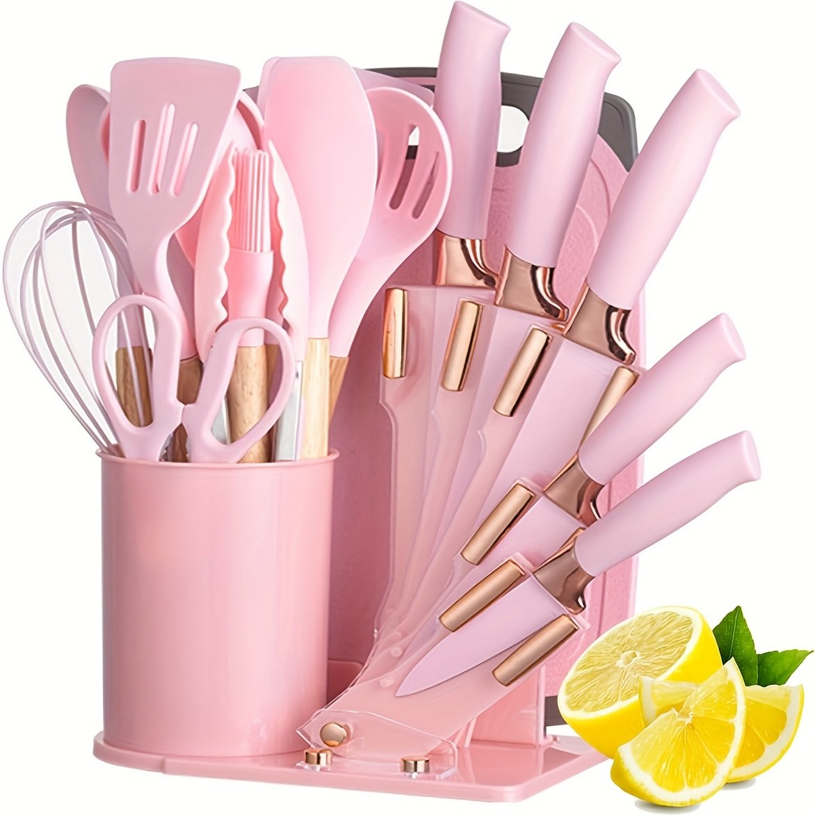 19 Sector Silicone Set And Knife Set, Perfect For Outdoor Camping - Heat-resistant, Non Stick, Wooden Handle, Easy To Clean - Perfect For Women'S Cooking Gifts, New Year'S And Valentine'S Day