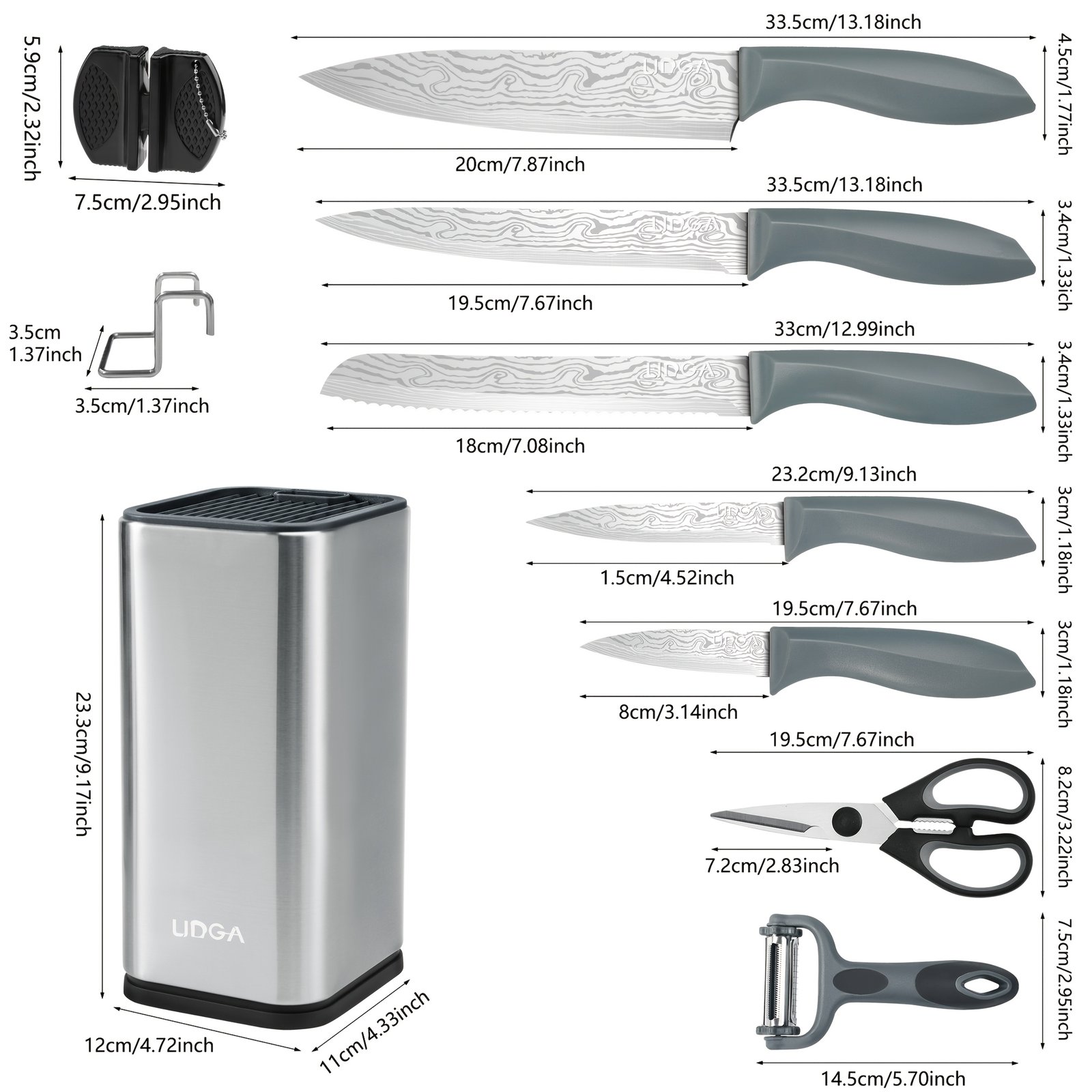 Damascus Patterned Stainless Steel Knife Set, Professional Kitchen Knife Collection, Chef'S Knife, Slicing Knife, Peeler, And Scissors, Made of High-Carbon Stainless Steel with Ultra-Sharp Blades, Featuring Non-Stick Ergonomic ABS Handles, Perfect for Home Use, Travel, And As a Gift Set. - Image 2