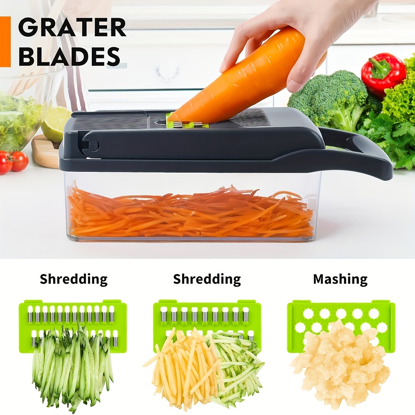 Professional Multifunctional 16-in-1 Vegetable Chopper - Onion Chopper, Kitchen Vegetable Slicer and Dicer - with 8 Blades, Carrot Chopper and Container - Image 2