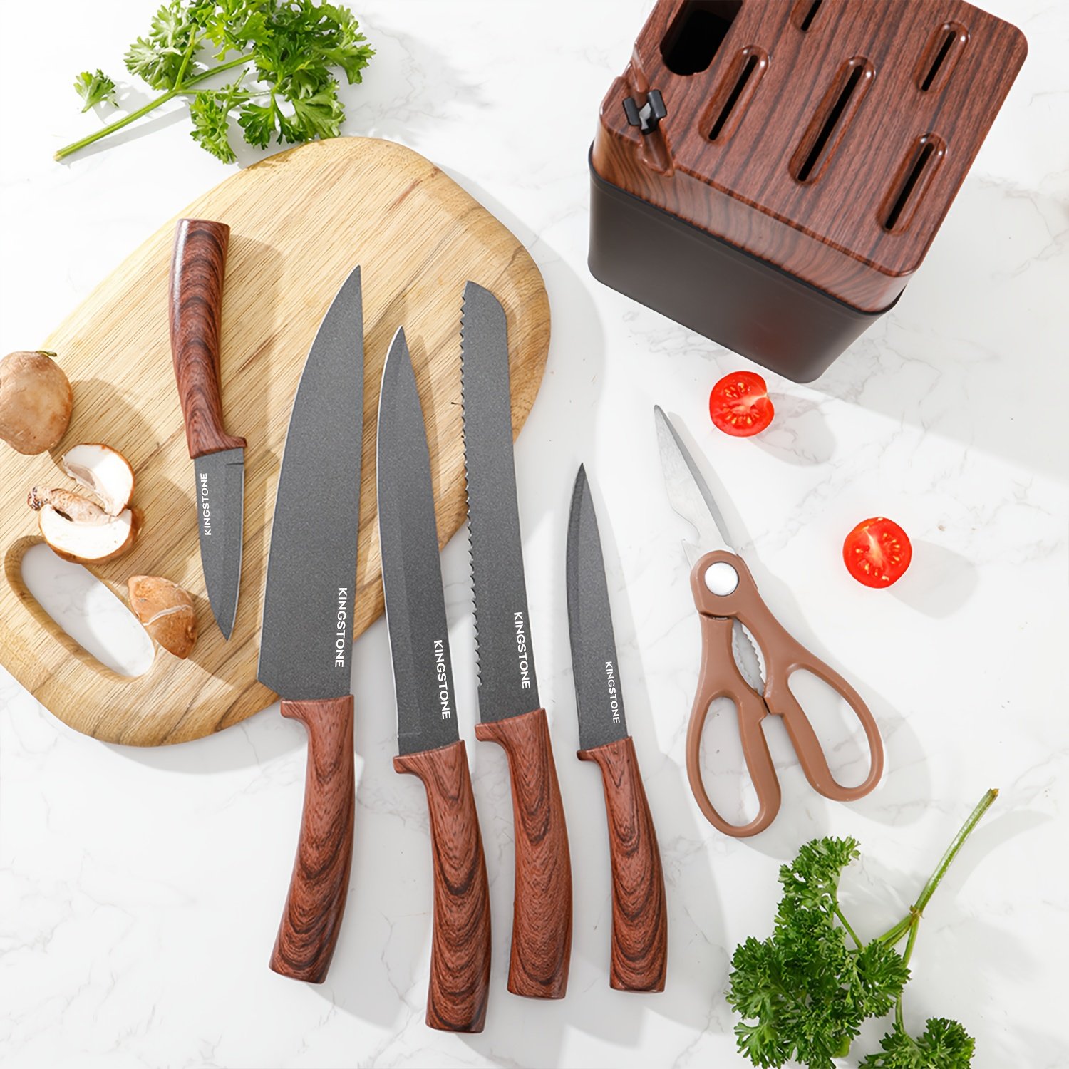7pcs Kitchen Knife Set with Knife Rack, Chef'S Knife, Bread Knife, Replaceable Blade Knife, Multi-Purpose Knife, Fruit Knife And Kitchen Scissors. Multi-Purpose Cooking Kitchen Knife Set, Suitable for Home, Kitchen And Cooking - Image 4