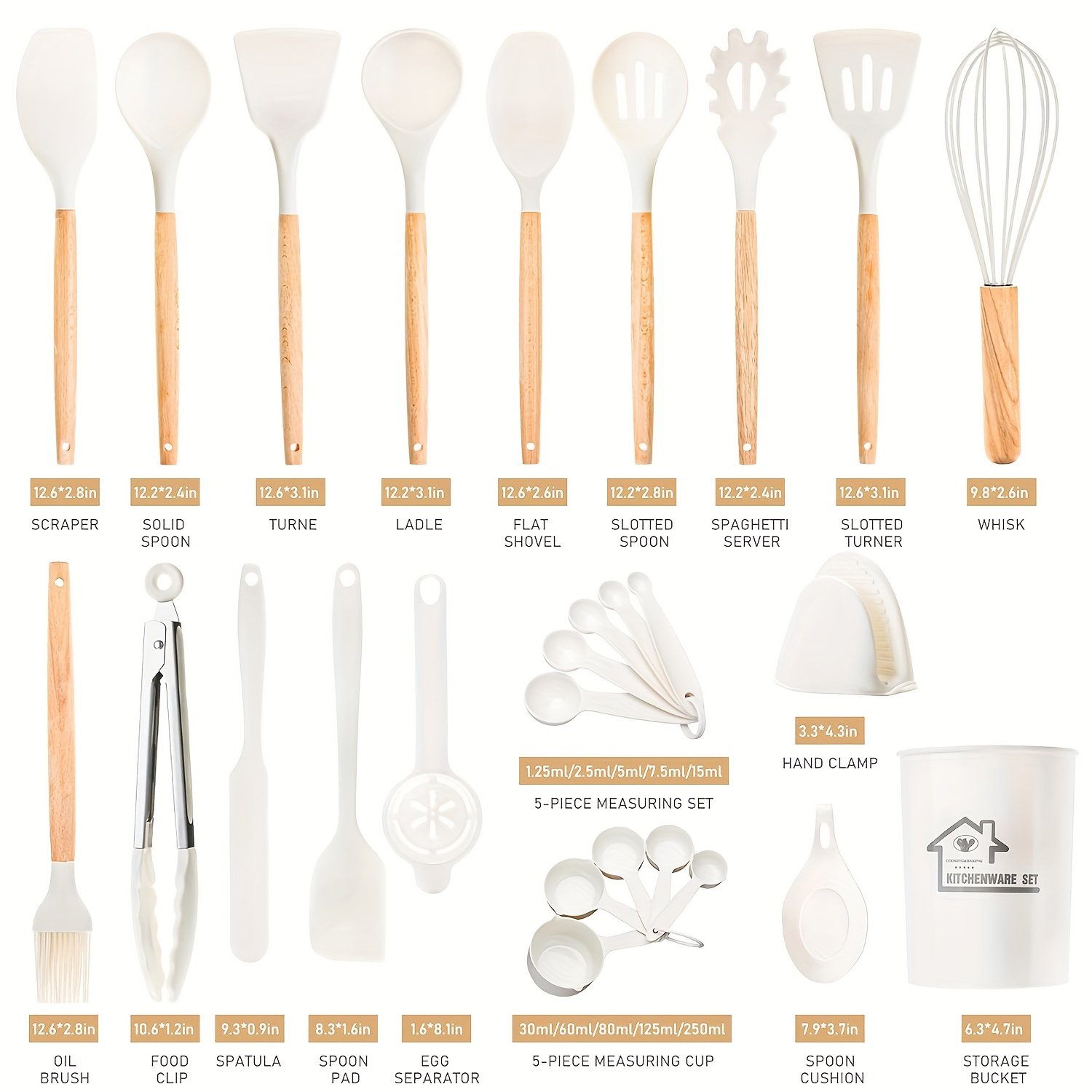 Food-Grade Silicone Cooking Tool Set With Wooden Handles And Stands, BPA-Free Non-Stick Cookware Gadgets For Baking, Stirring And Serving - Image 7