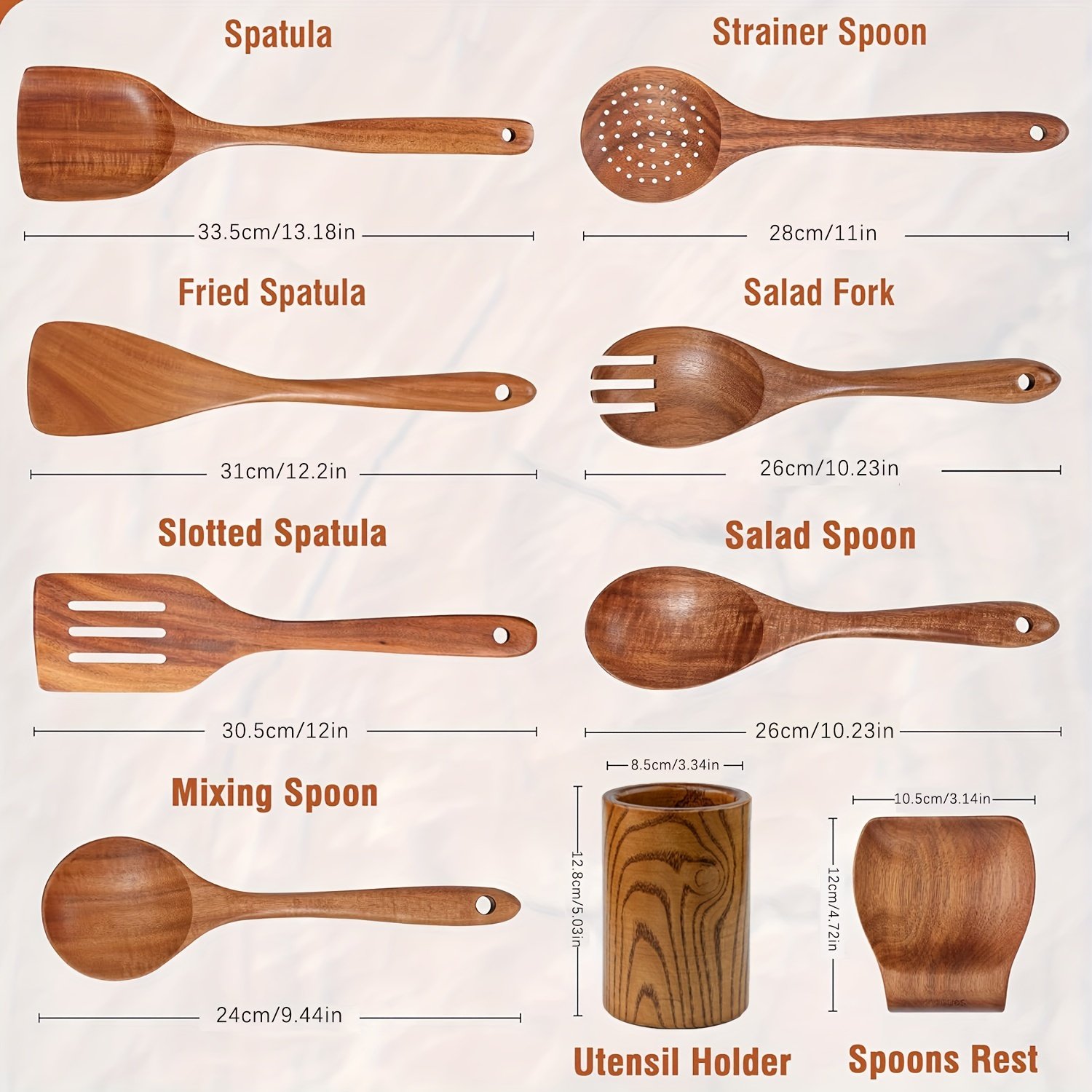 9pcs, Cooking Utensils Set, Kitchen Cooking Tools, Premium Wooden Kitchenware Shovel Spoon For Cooking Heat Resistant Cooking Utensils Non-stick Pan, Salad Spoon Fork - Image 5