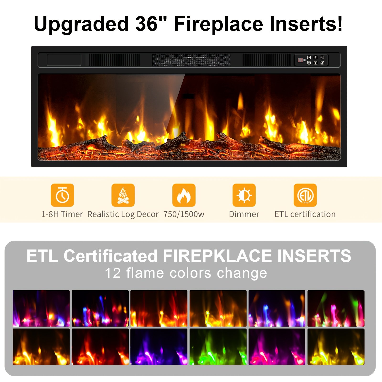 Fireplace TV Stand Entertainment Center With 36" Fireplace, 70" Wooden TV Stand For TVs Up To 80", Media TV Console With High Gloss Storage Cabinet And 20 Colors LED Lights - Image 11