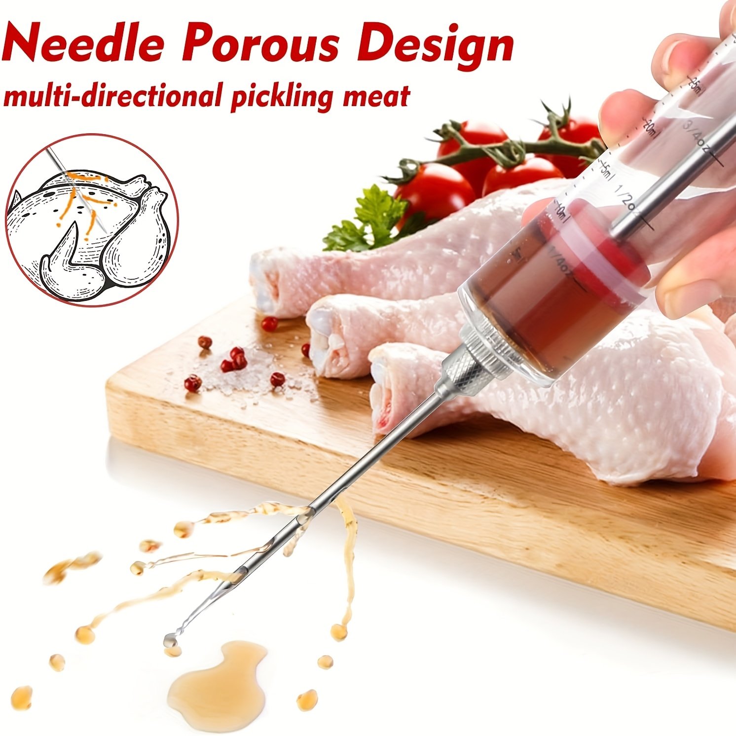 5pcs Stainless Steel & PP Marinade Syringe Set with 304 Needles - Heavy-Duty Portable Meat Injector System for BBQ, Grilling, Smoking, Marinating - Hygienic Easy-Fill Liquid & Seasoning Injector Tools Plastic syringes are for food use only, this - Image 8