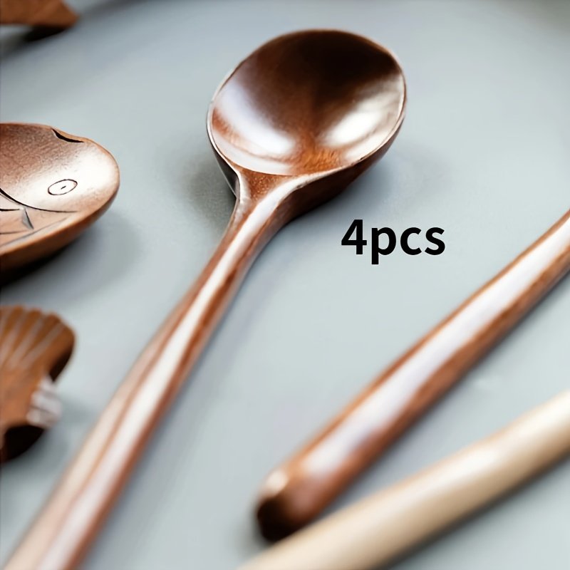Set of 4 Wooden Soup Spoons, Multifunctional 23.5 Cm Long-Handled Wooden Spoons - Reusable Wooden Cutlery for Stirring, Long Soup Spoons, Suitable for Afternoon Tea, Home, Restaurants, Travel, And Dinner Parties. - Image 5