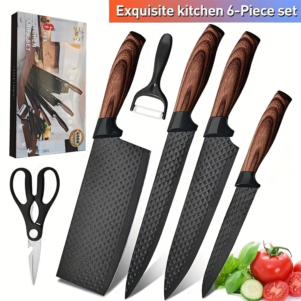 Five Cows 1/6pcs Set, Specially Designed for Outdoor Camping, Including Kitchen Knife, Bone Chopping Knife, Fruit Knife, Scissors And Fruit Knife, A Set Of Cooking Knives In Line with Human Health, Suitable for Outdoor Cooking, Birthday Gift