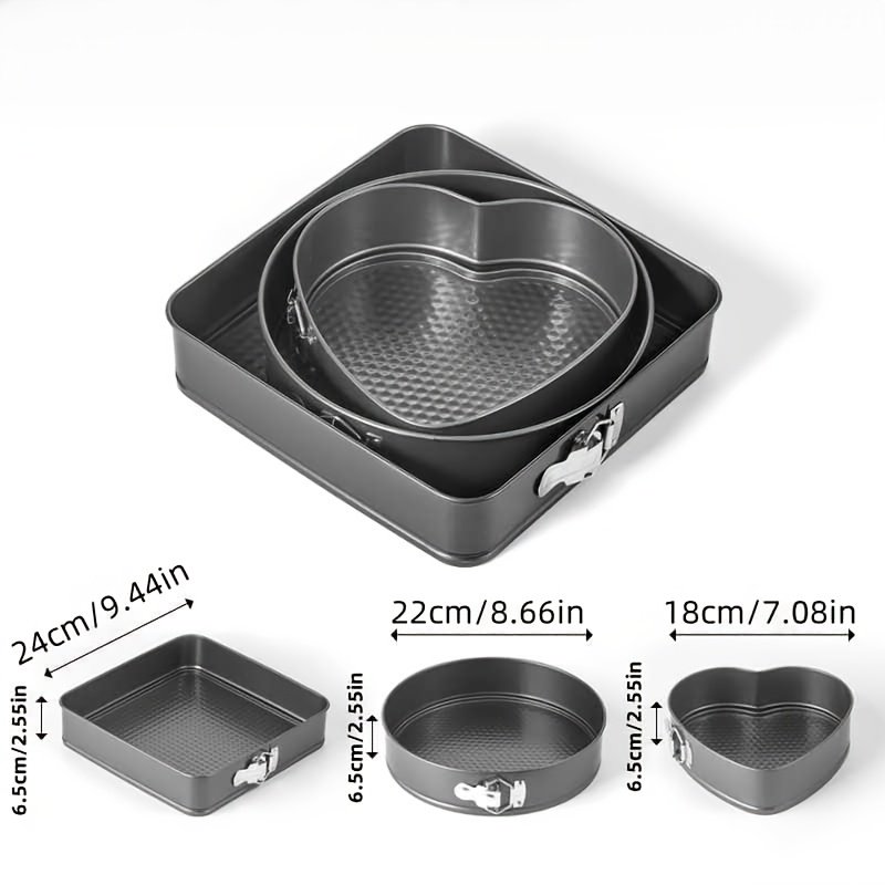 3pcs Square & Round Heart Multi-Size Carbon Steel Removable Bottom Cake Molds, High-Temperature Resistant and Easy to Clean. Suitable for Home Use, and for Holidays Such as Halloween, Christmas, and Valentine's Day - Image 7