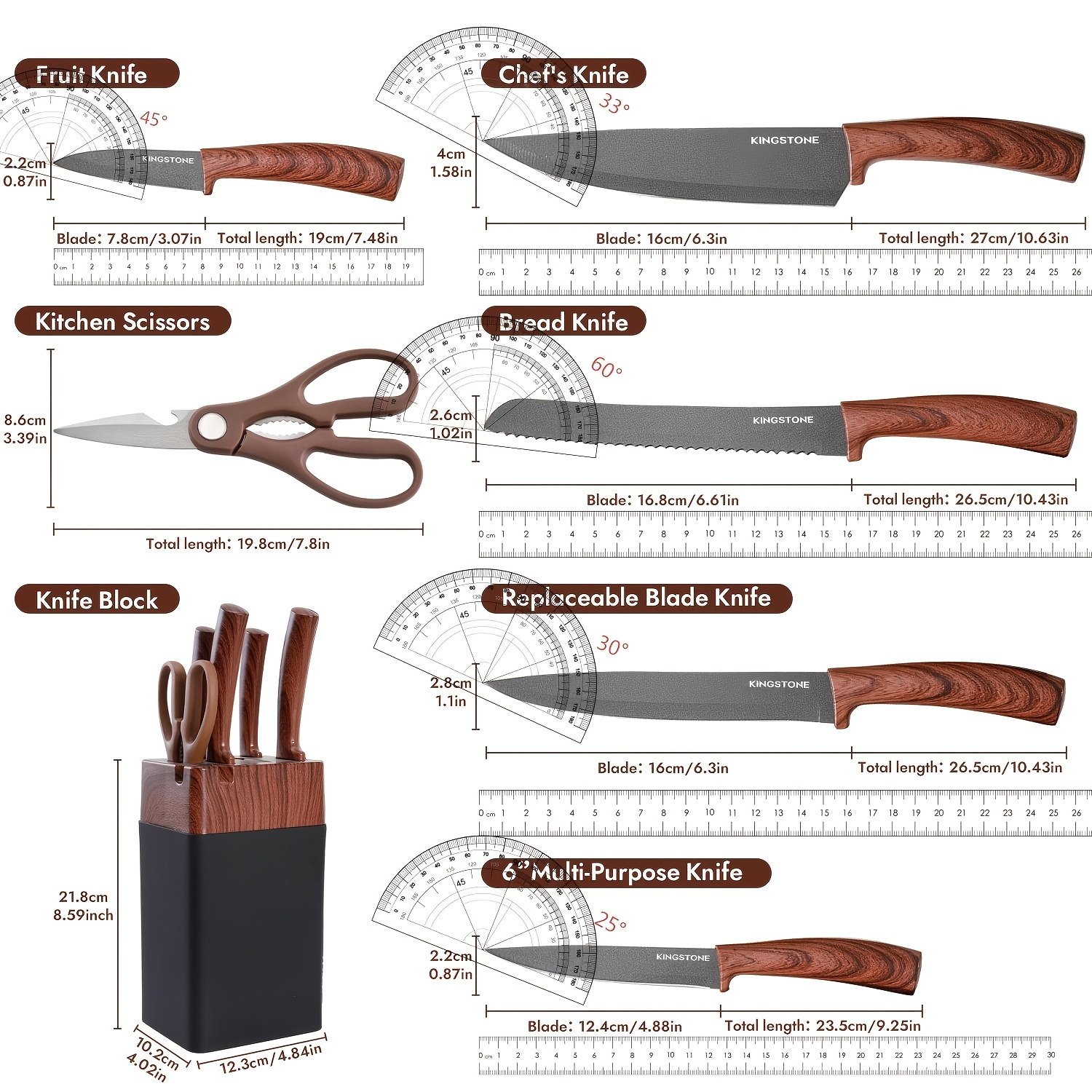 7pcs Kitchen Knife Set with Knife Rack, Chef'S Knife, Bread Knife, Replaceable Blade Knife, Multi-Purpose Knife, Fruit Knife And Kitchen Scissors. Multi-Purpose Cooking Kitchen Knife Set, Suitable for Home, Kitchen And Cooking - Image 5