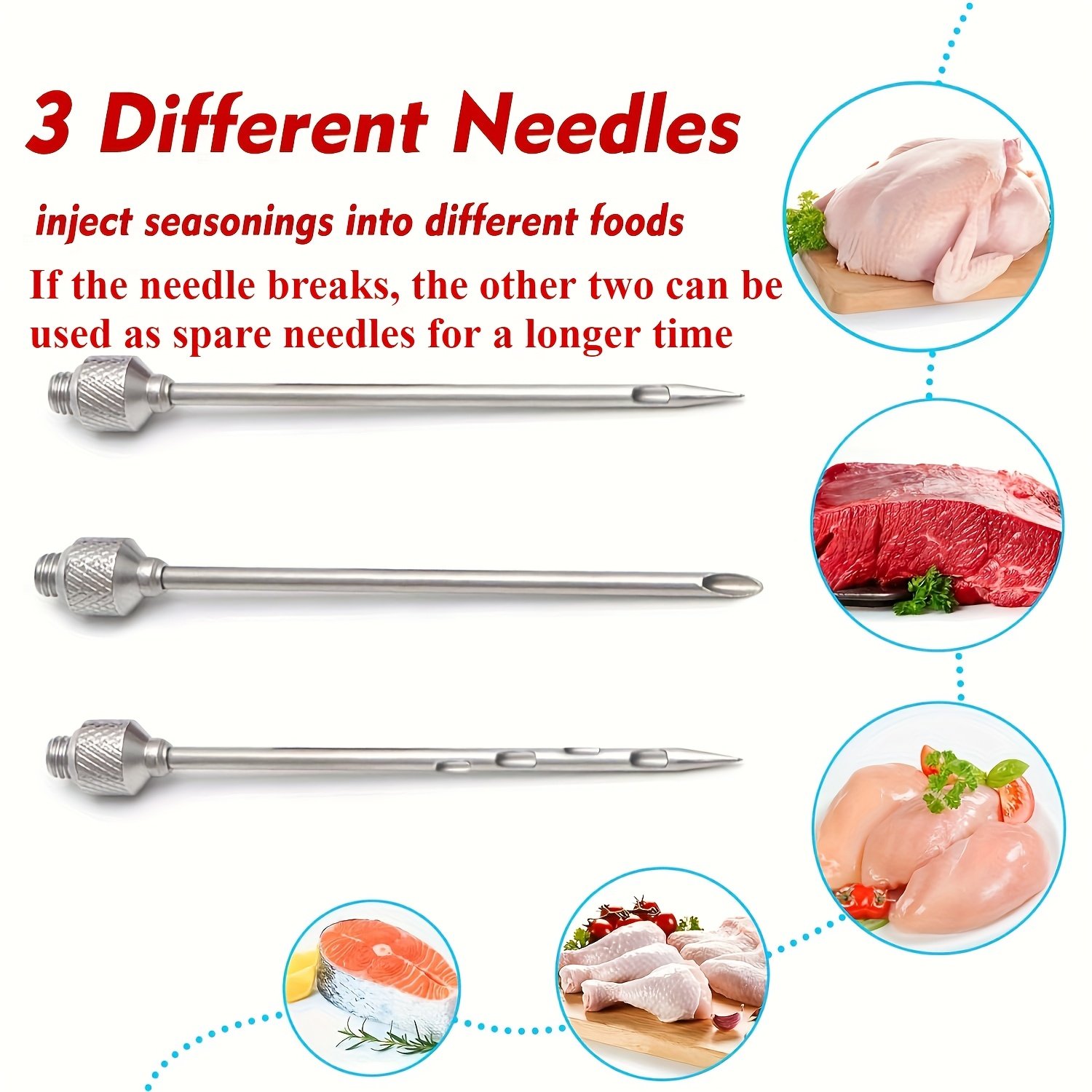 5pcs Stainless Steel & PP Marinade Syringe Set with 304 Needles - Heavy-Duty Portable Meat Injector System for BBQ, Grilling, Smoking, Marinating - Hygienic Easy-Fill Liquid & Seasoning Injector Tools Plastic syringes are for food use only, this - Image 4