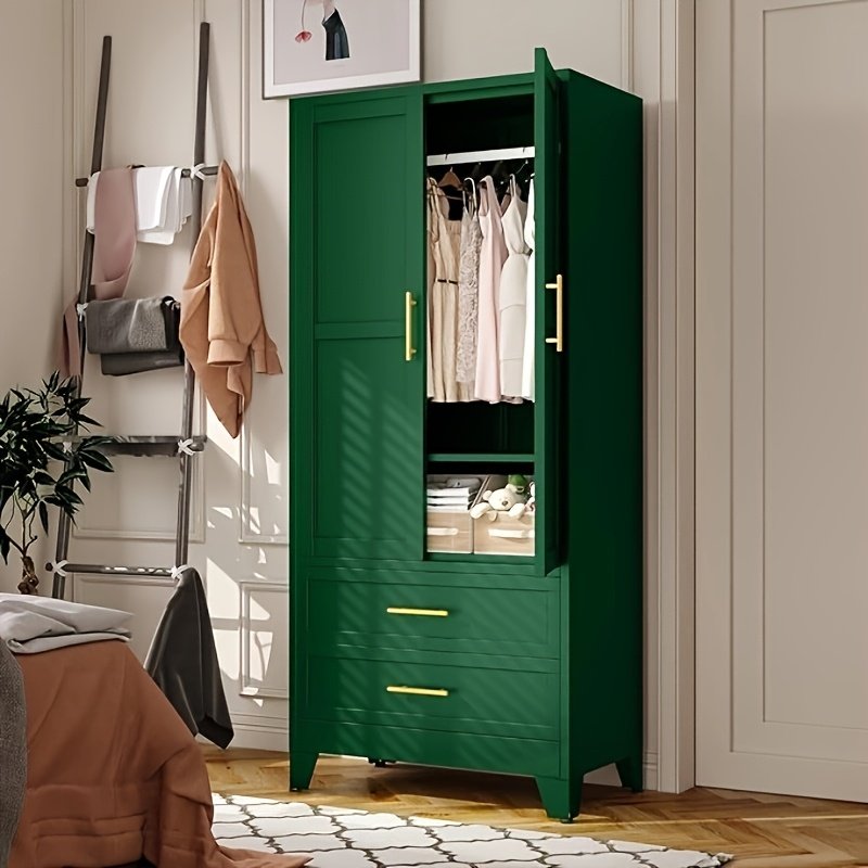 71 Inch Metal Clothing Storage Cabinet with 2 Doors, Golden Handle, 2 Adjustable Shelves, And 2 Drawers, Used for Independent Steel Wardrobes In Bedrooms, Gyms, And Cloakrooms - Image 8