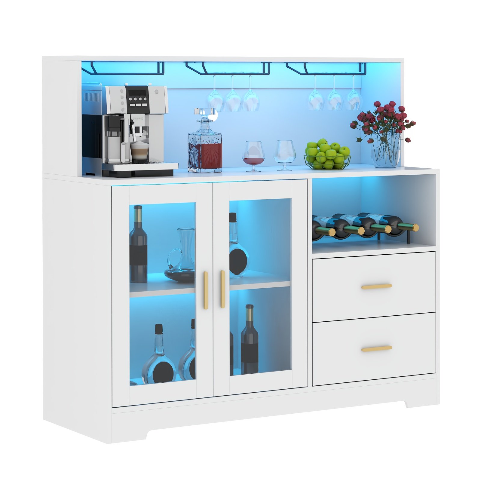 Storage Cabinet with Wine Rack, Buffet Cabinet with Glass Holders, Coffee Bar Cabinet, Home Bar Cabinet, Wine Bar Cabinet Kitchen Buffet Sideboard with Adjustable Storage Shelves, Freestanding Liquor Cabinet for Living Room, Dining Room - Image 2