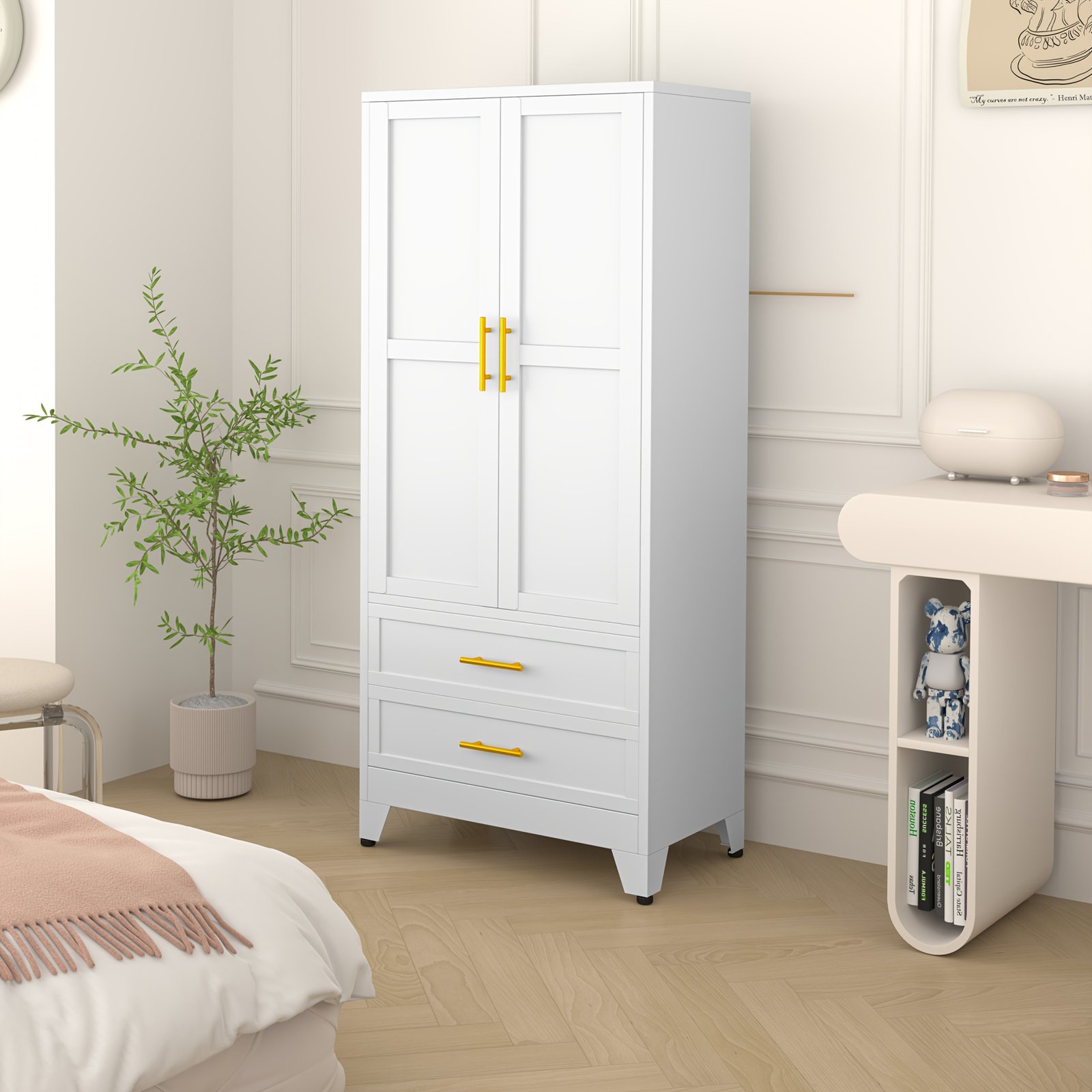 71 Inch Metal Clothing Storage Cabinet with 2 Doors, Golden Handle, 2 Adjustable Shelves, And 2 Drawers, Used for Independent Steel Wardrobes In Bedrooms, Gyms, And Cloakrooms - Image 10