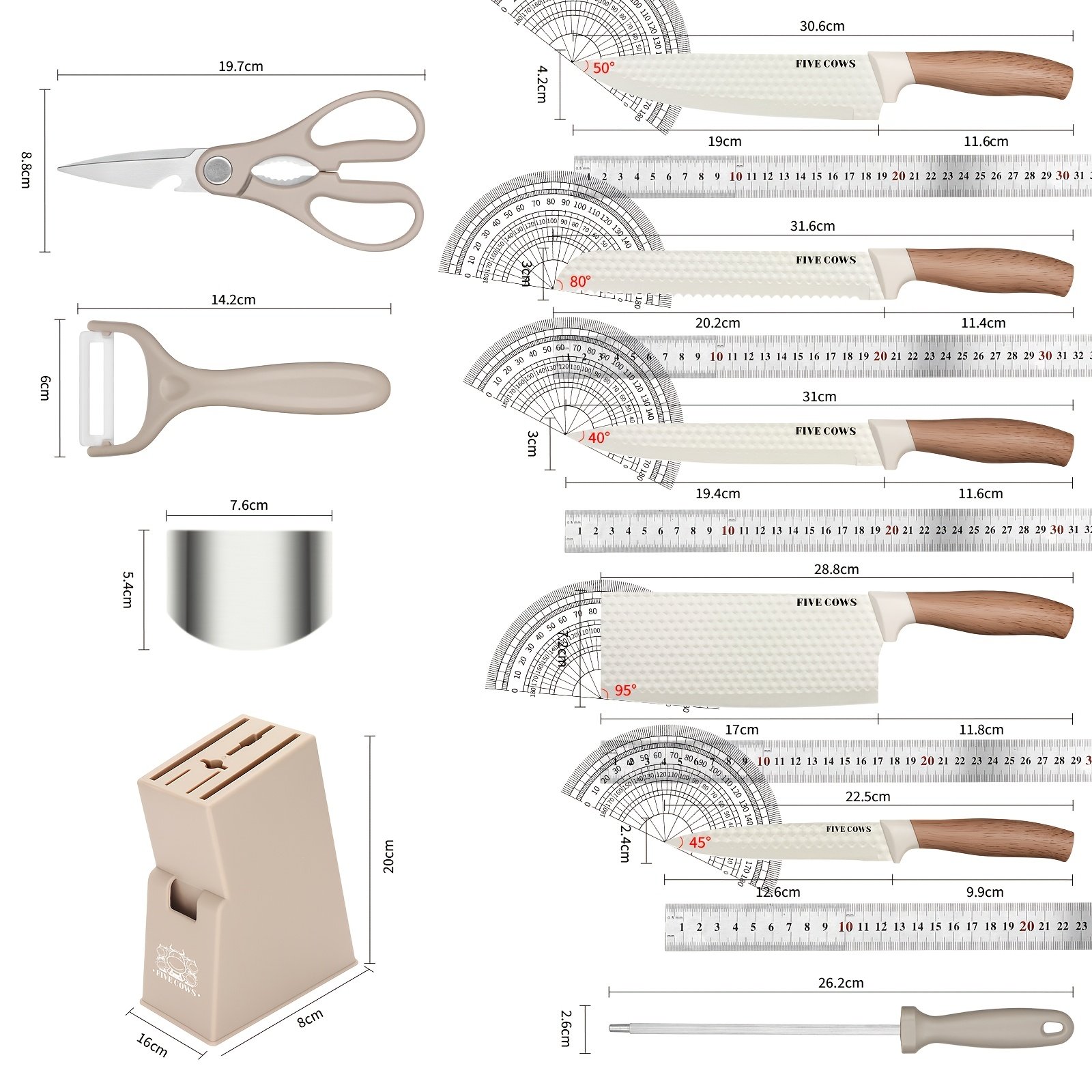 10pcs Knife Block Set with Sharpening Steel& Peeler- Chef& Bread Knives, Finger Guard| High-Carbon Stainless Steel, Dishwasher Safe| Perfect Christmas Gift for Home Chefs - Image 6