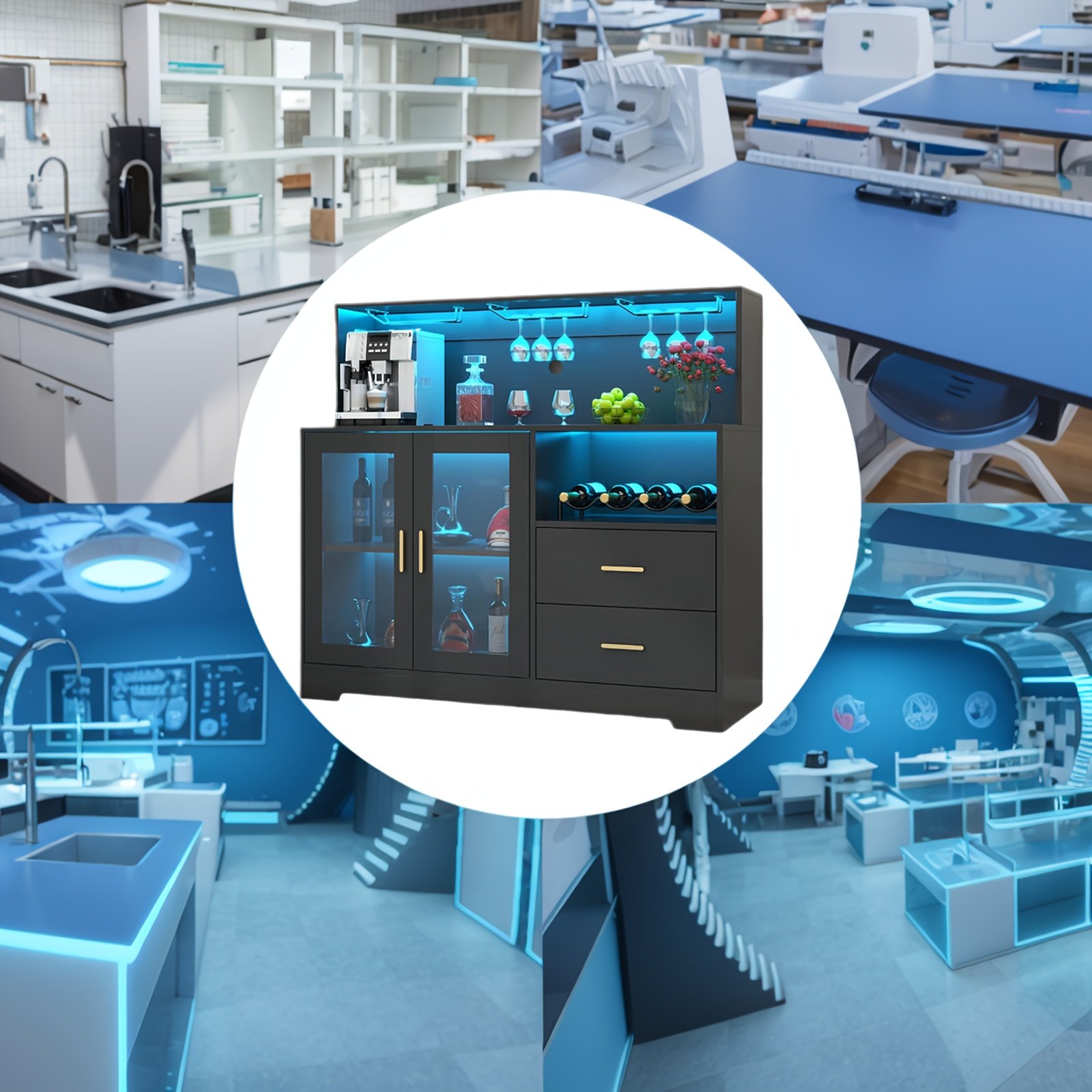 A Wine Storage Cabinet Featuring LED Lighting, Equipped with Racks for Wine And Glasses, Serving As a Kitchen Buffet Sideboard with Additional Storage And Drawers, Designed As a Contemporary Liquor Cabinet And Organizer. - Image 8