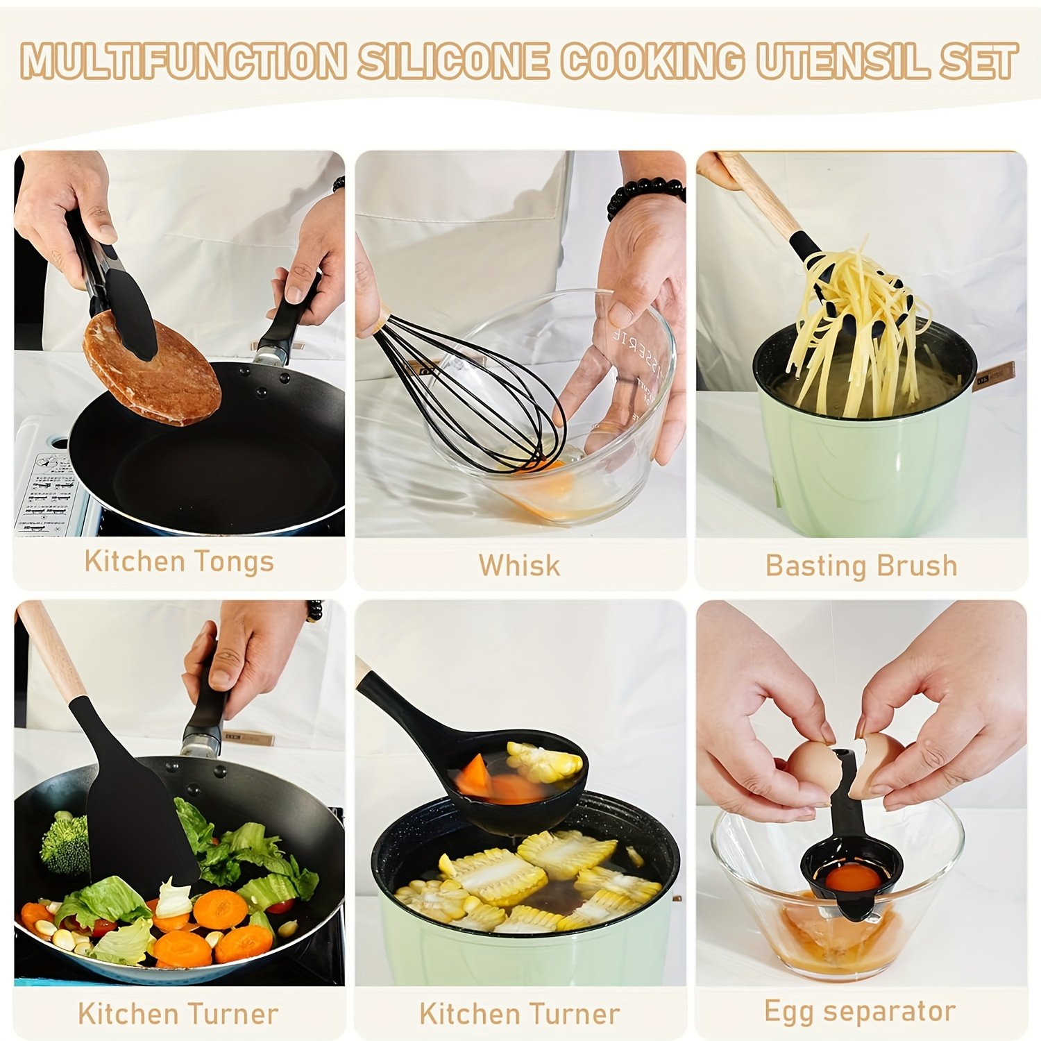 Food-Grade Silicone Cooking Tool Set With Wooden Handles And Stands, BPA-Free Non-Stick Cookware Gadgets For Baking, Stirring And Serving - Image 12