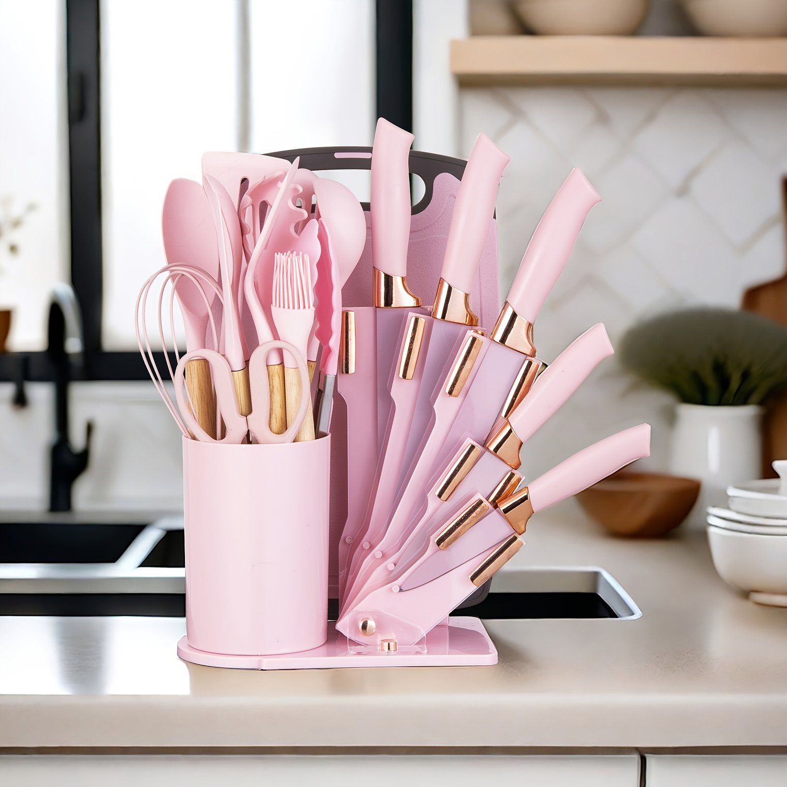 19 Sector Silicone Set And Knife Set, Perfect For Outdoor Camping - Heat-resistant, Non Stick, Wooden Handle, Easy To Clean - Perfect For Women'S Cooking Gifts, New Year'S And Valentine'S Day - Image 3